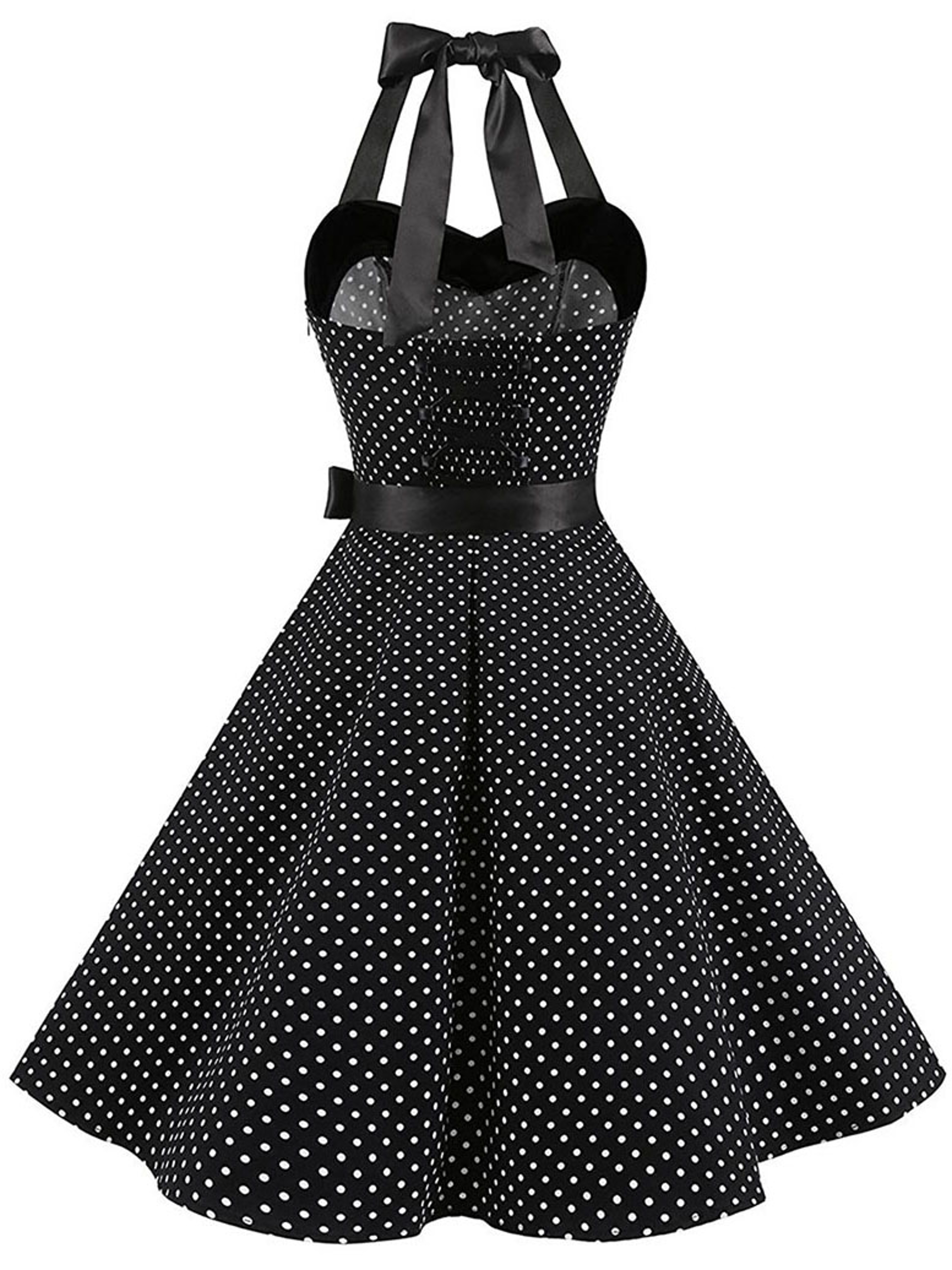 Womens Vintage Polka Dot Halter Dress With A Line Silhouette 4