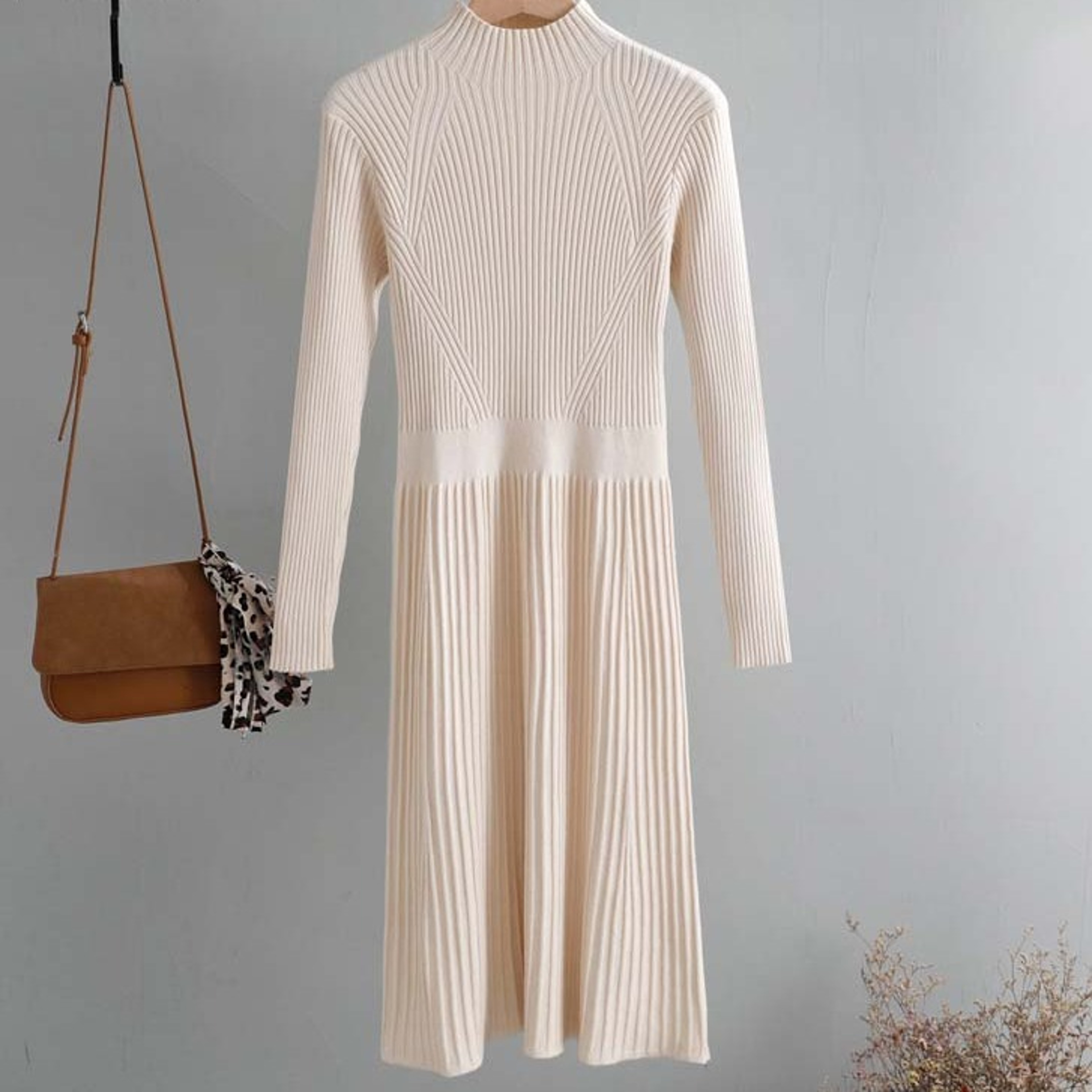 Womens Turtleneck Sweater Dress Long Sleeve Slim Fit A Line Knit Dressjpg