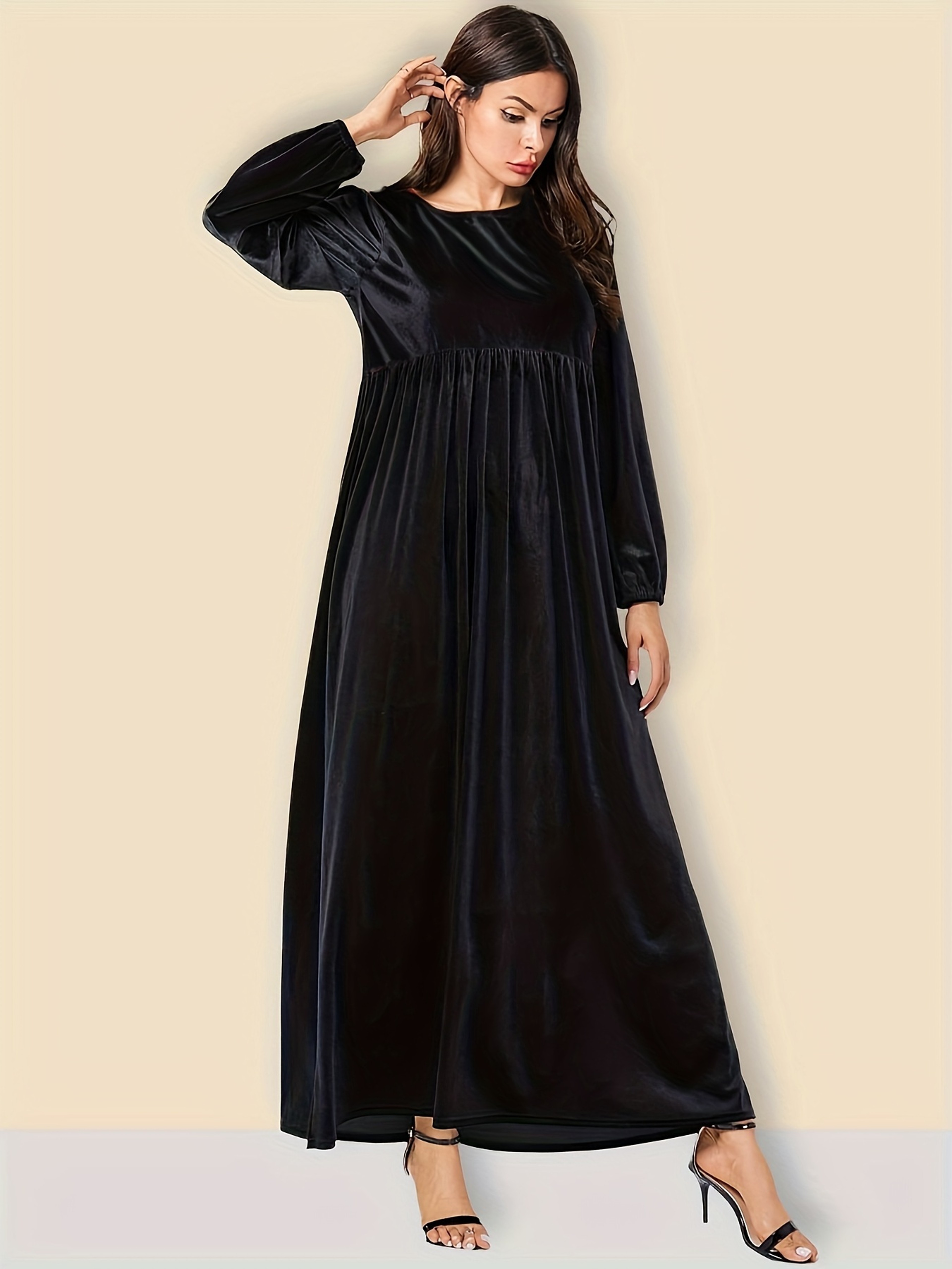 Plus Size Womens Velvet Maxi Dress with Long Sleeves and Loose Fit – view 1