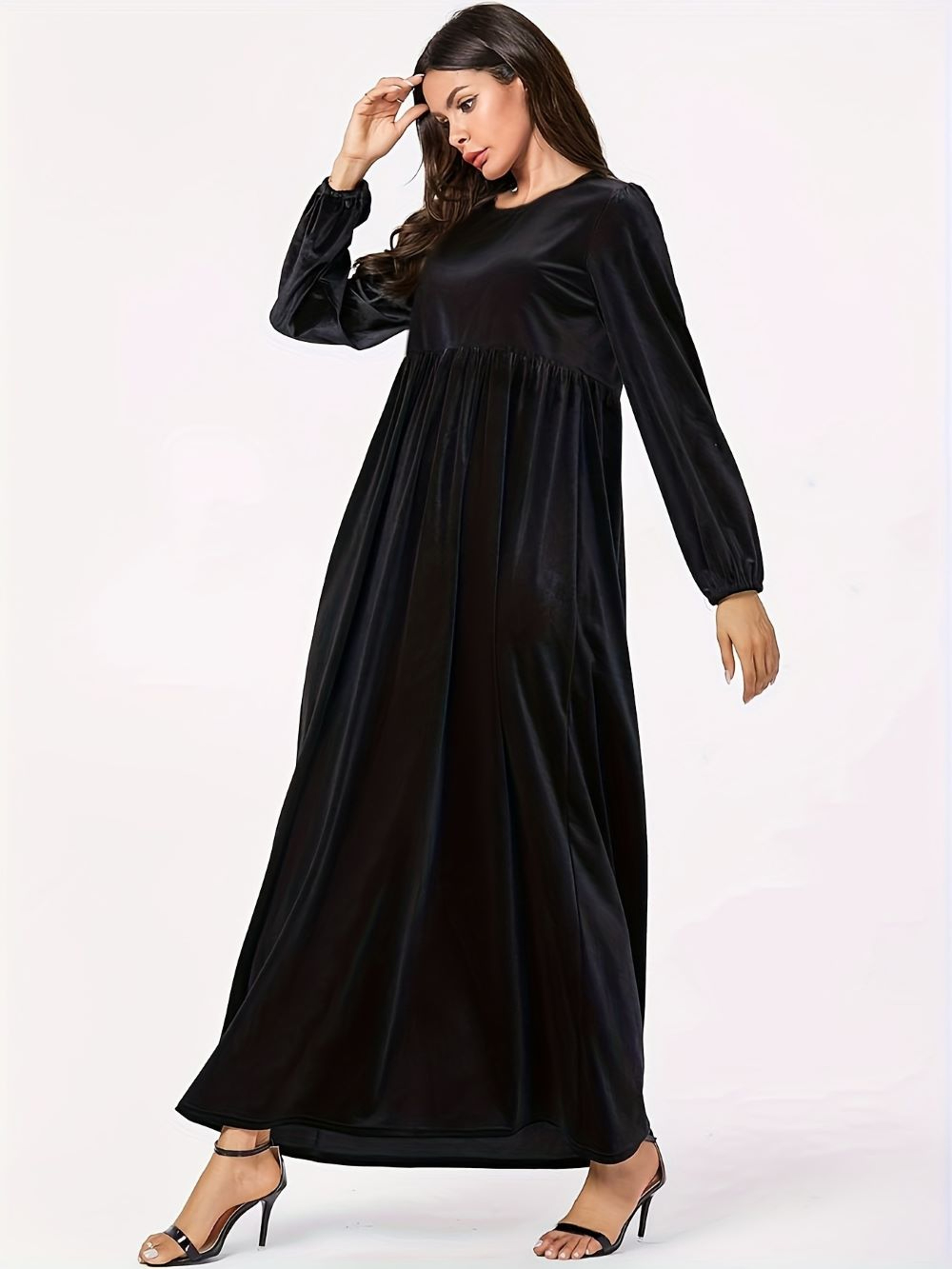 Plus Size Womens Velvet Maxi Dress with Long Sleeves and Loose Fit – view 8