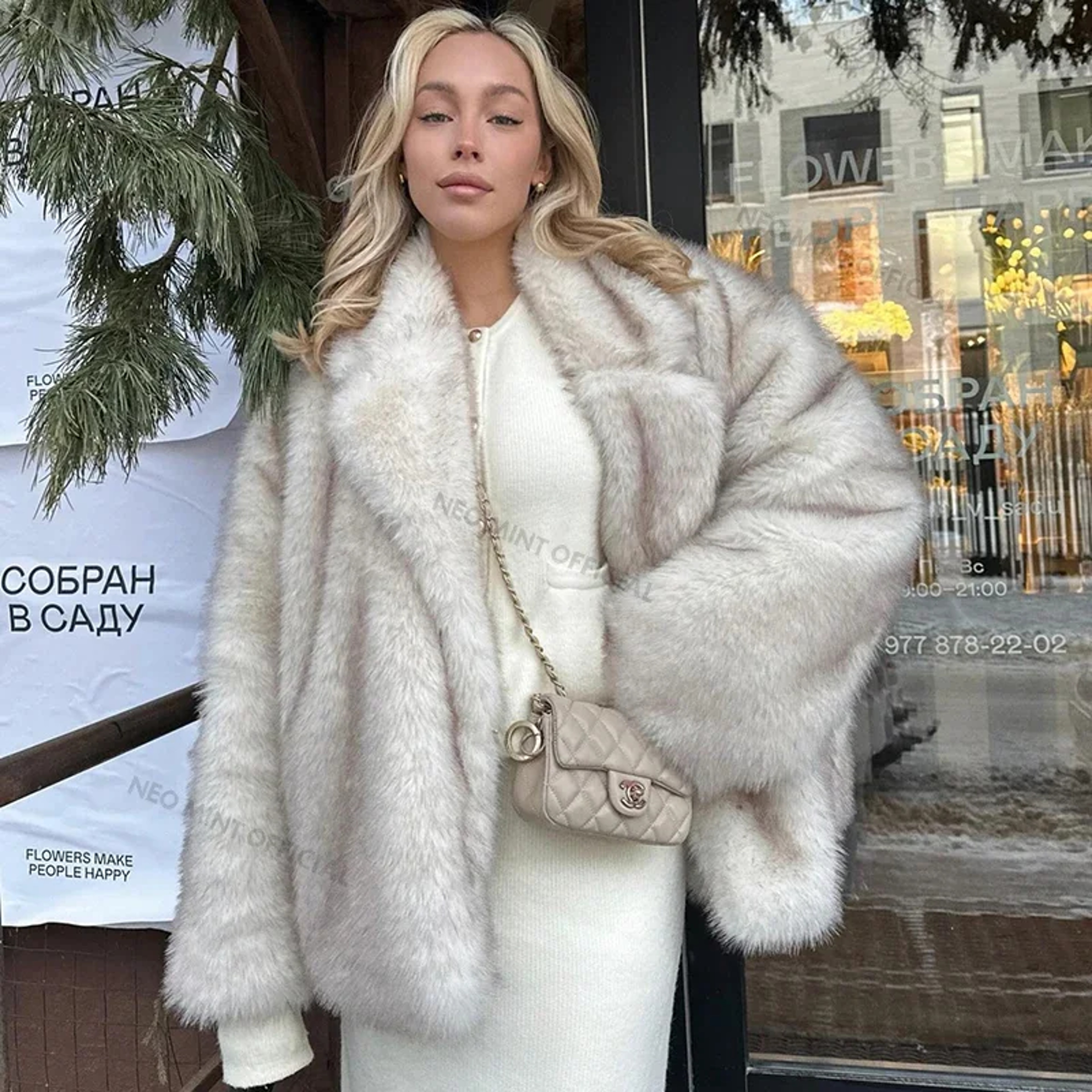 Womens Oversized Gradient Faux Fur Coat With Batwing Sleeves 2
