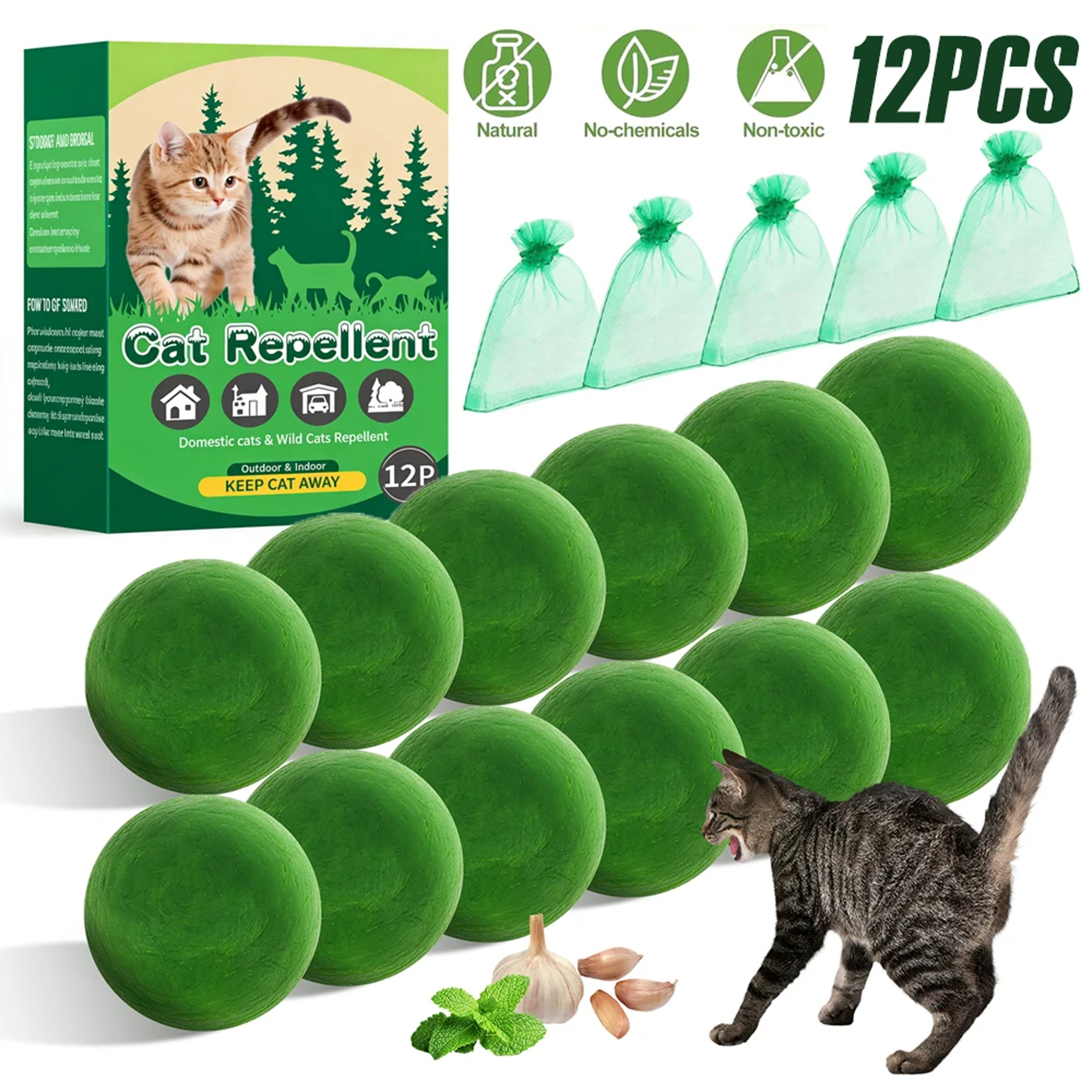 Twelve Piece Natural Cat Repellent Balls with Peppermint Oil for Yard and Garden – view 1