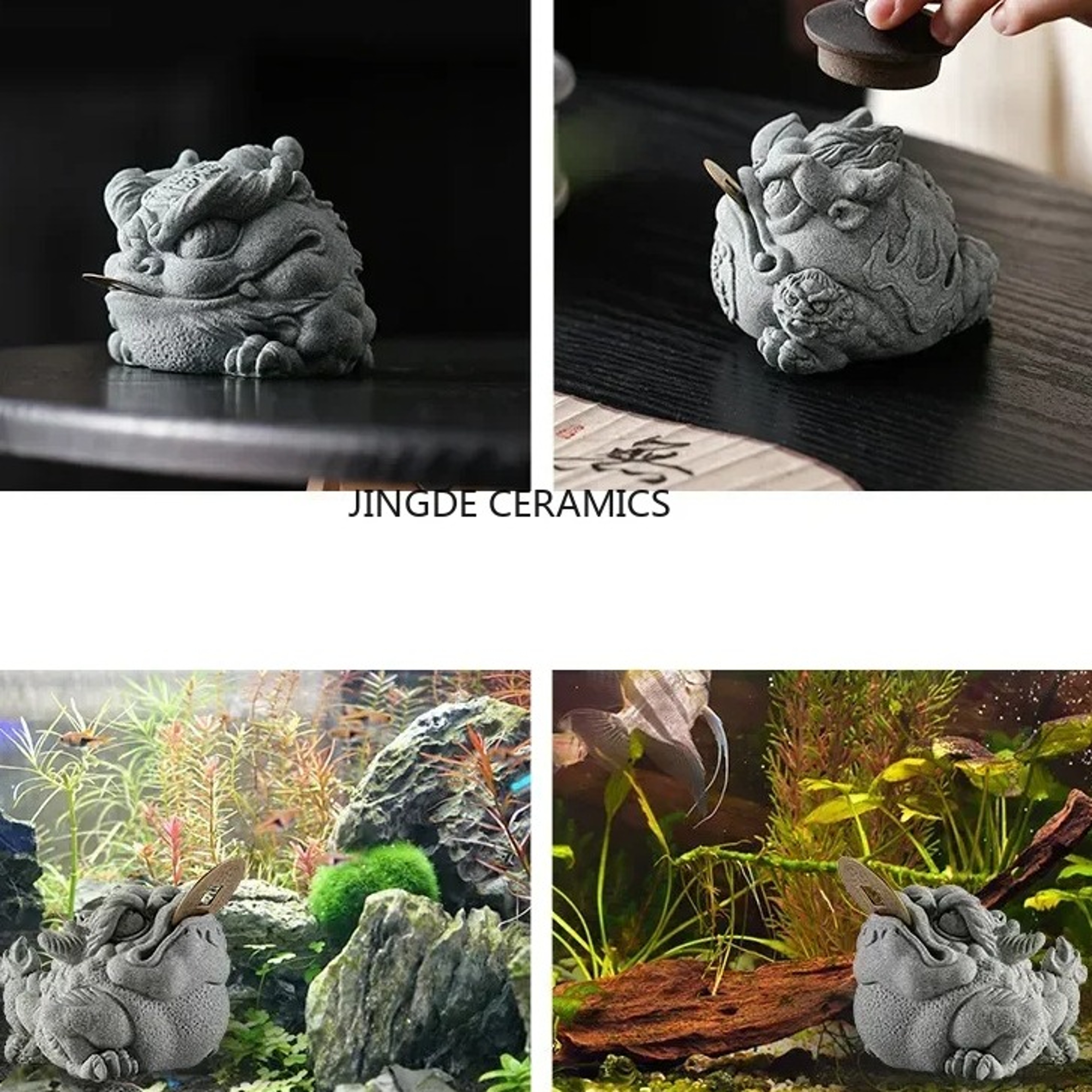 Feng Shui Gold Toad Tea Pet Pottery Figurine for Tea Tray and Desk Decorjpg