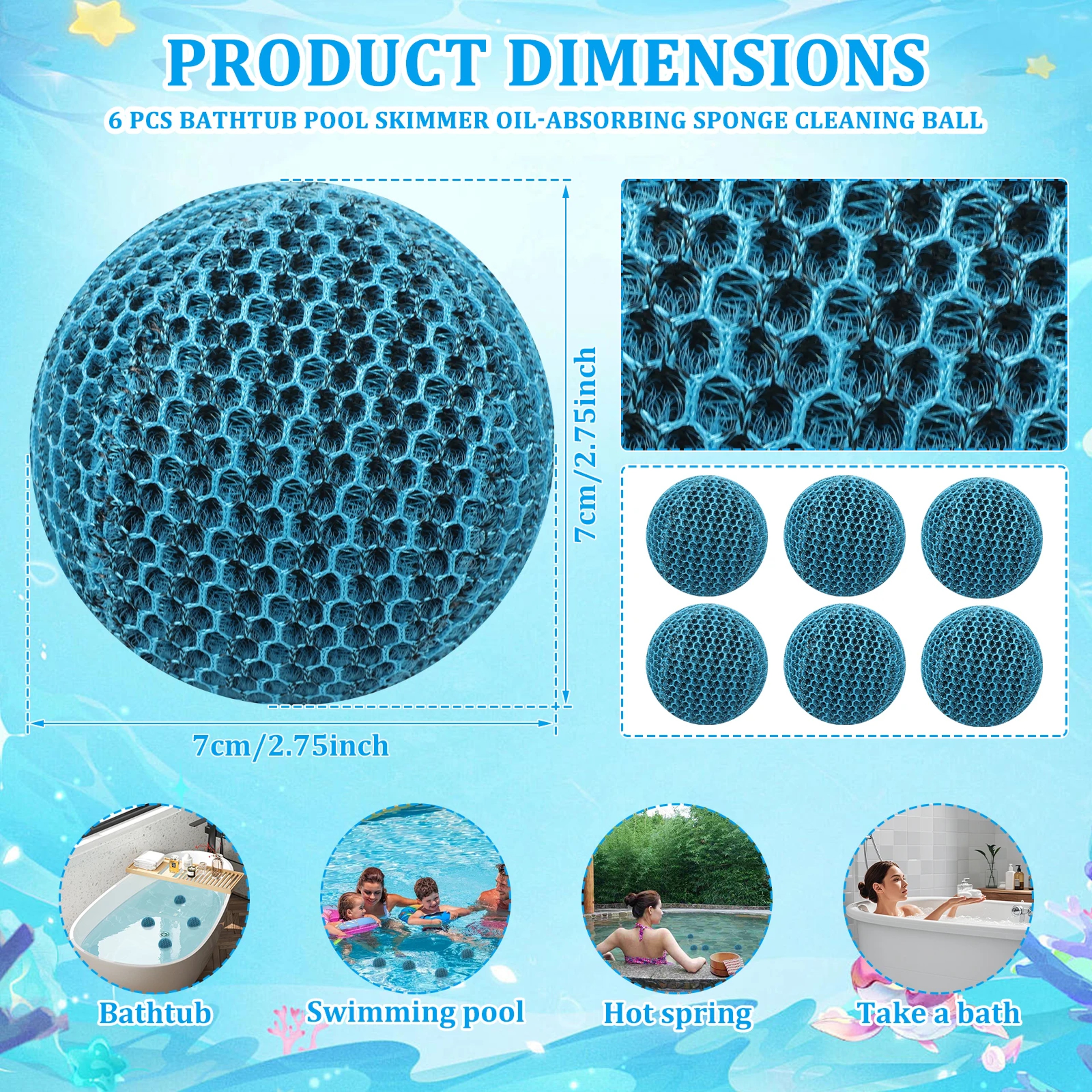 Hot Tub Scum Absorber Sponge Balls six Pack Reusable Oil Absorbing Pool Cleaners – view 6