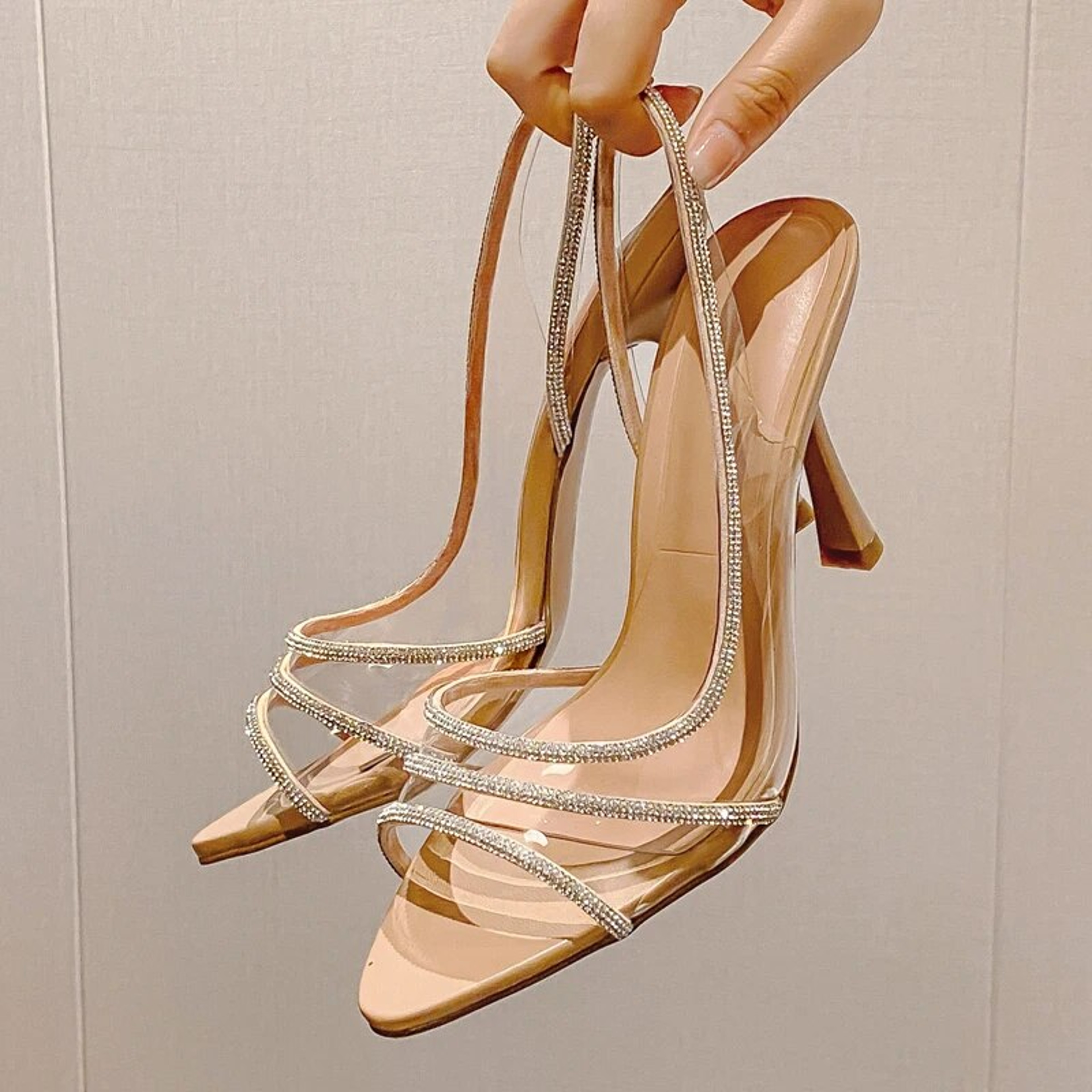 Womens Rhinestone Slingback Pumps with Transparent Peep Toe Design – view 1