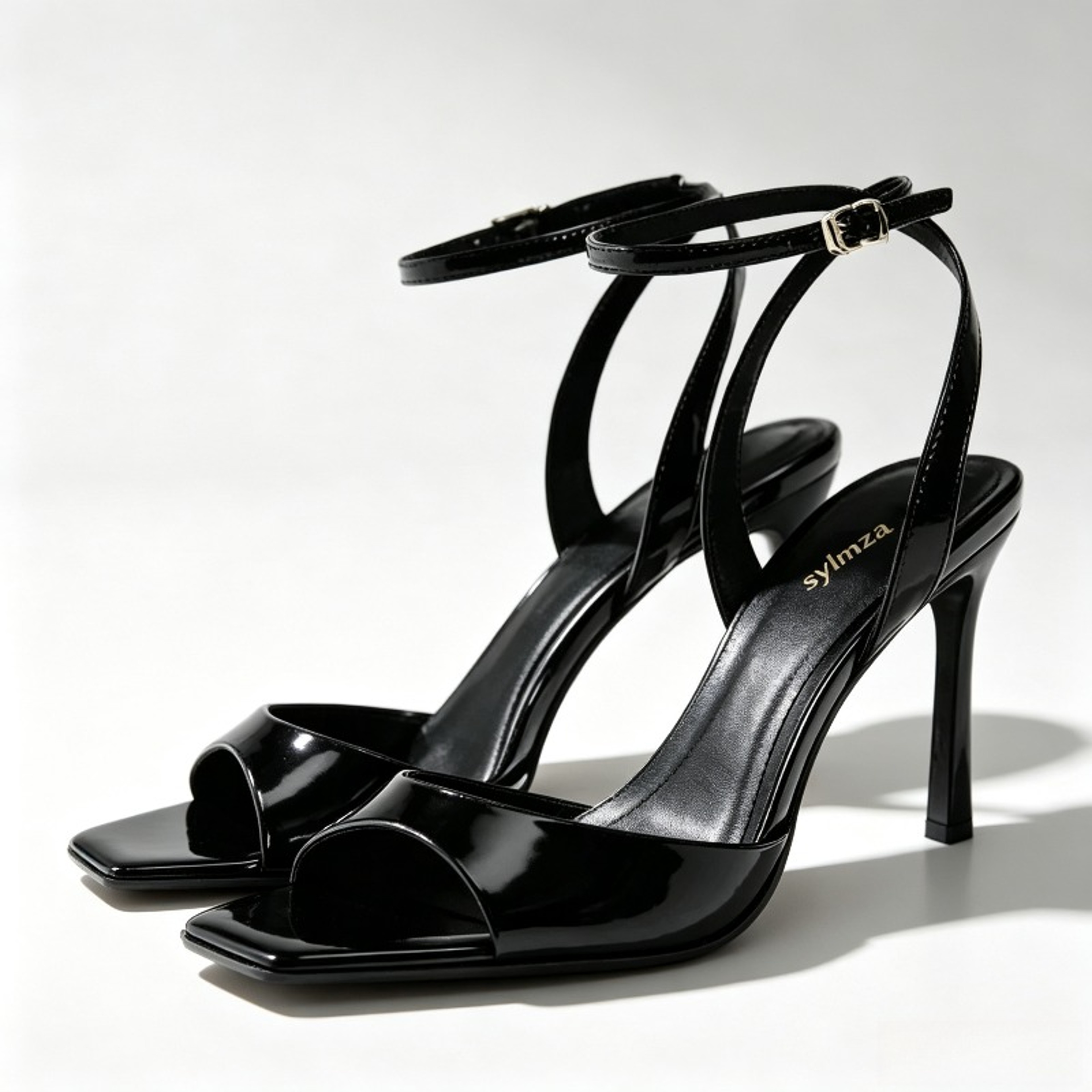 Womens Patent Leather High Heel Sandals with Square Toe and Ankle Strap – view 8