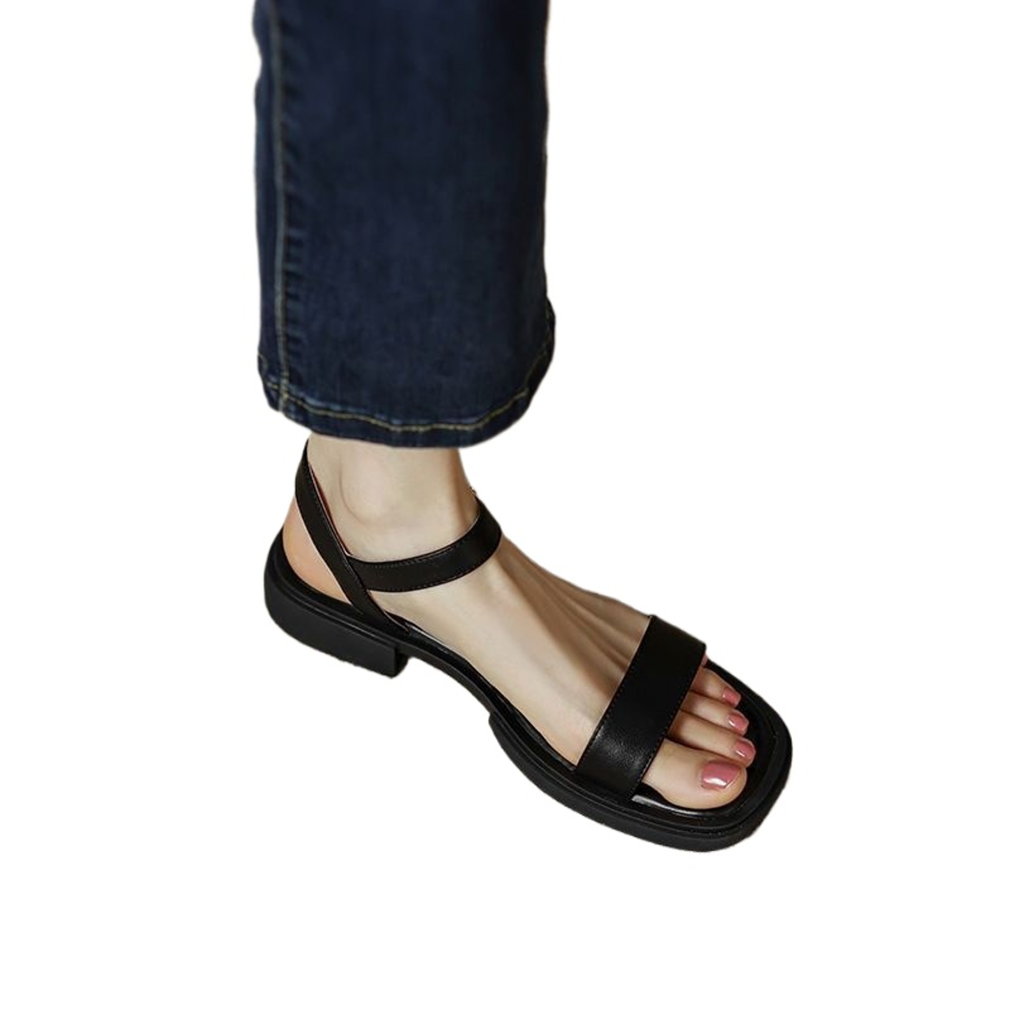 Womens Low Heel Sandals with Adjustable Buckle Straps and Square Heels – view 6
