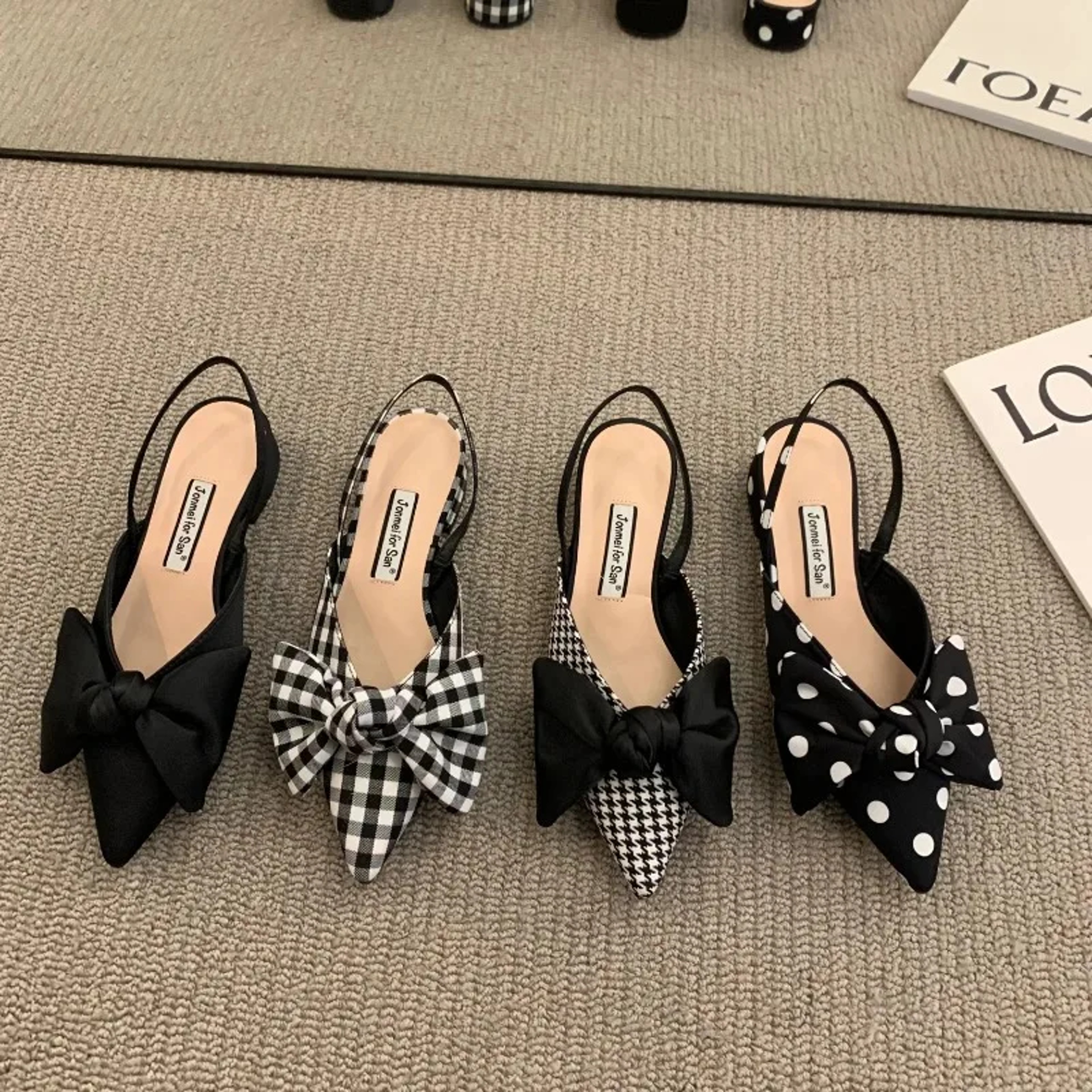 Womens Pointed Toe Low Heel Mule Sandals with Butterfly Knot Detail – view 1