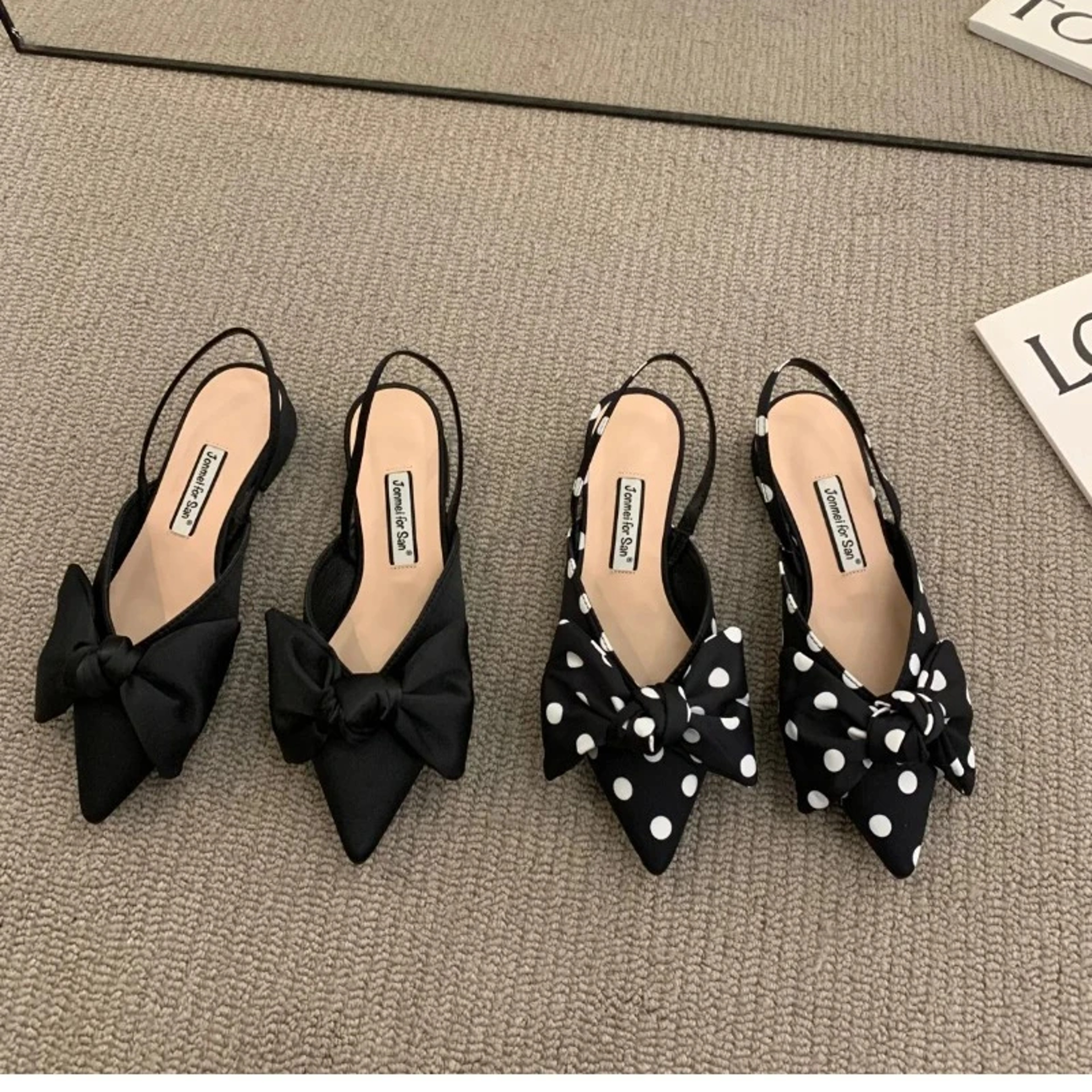 Womens Pointed Toe Low Heel Mule Sandals with Butterfly Knot Detail – view 2