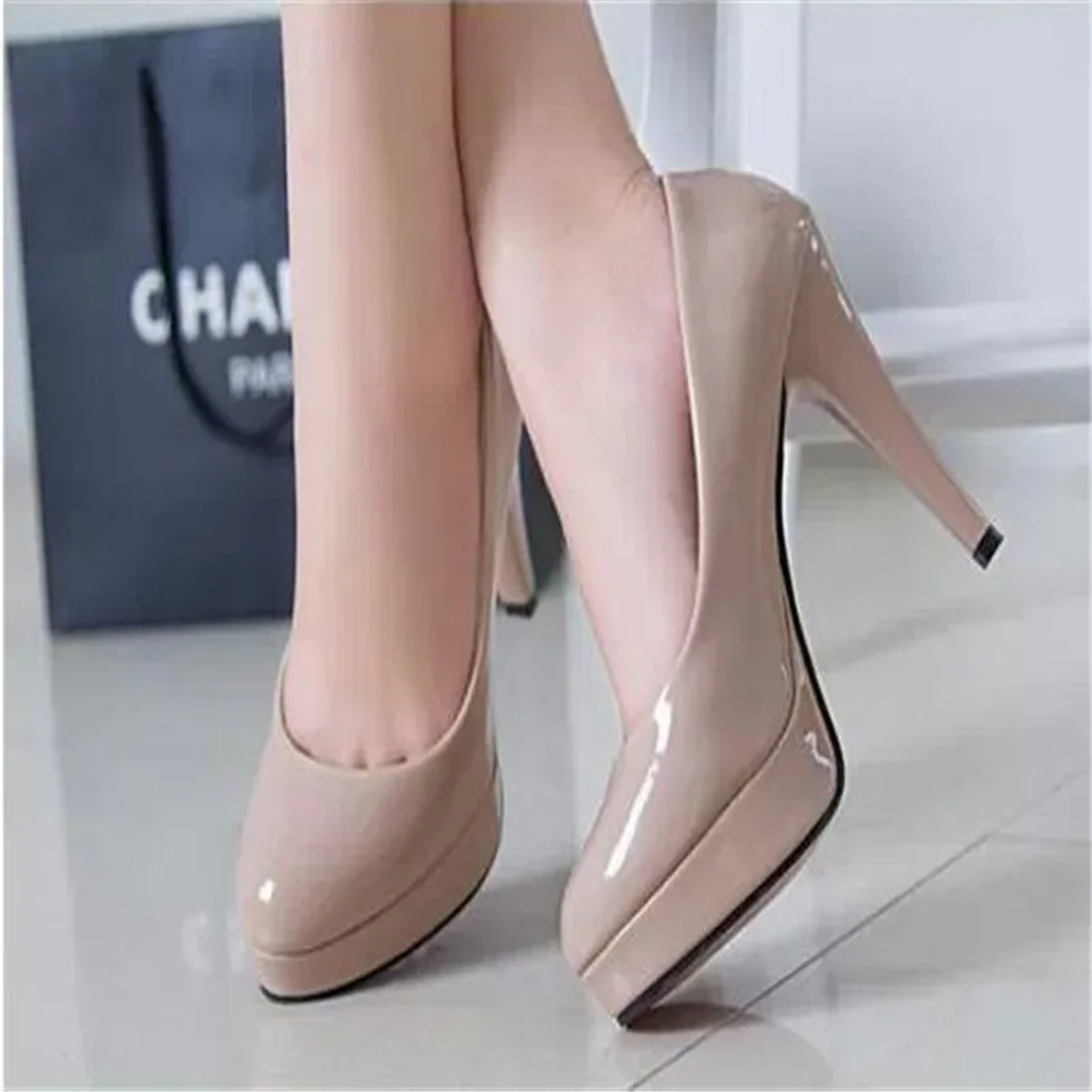 Womens Patent Leather High Heel Pumps with Platform and Round Toe – view 5
