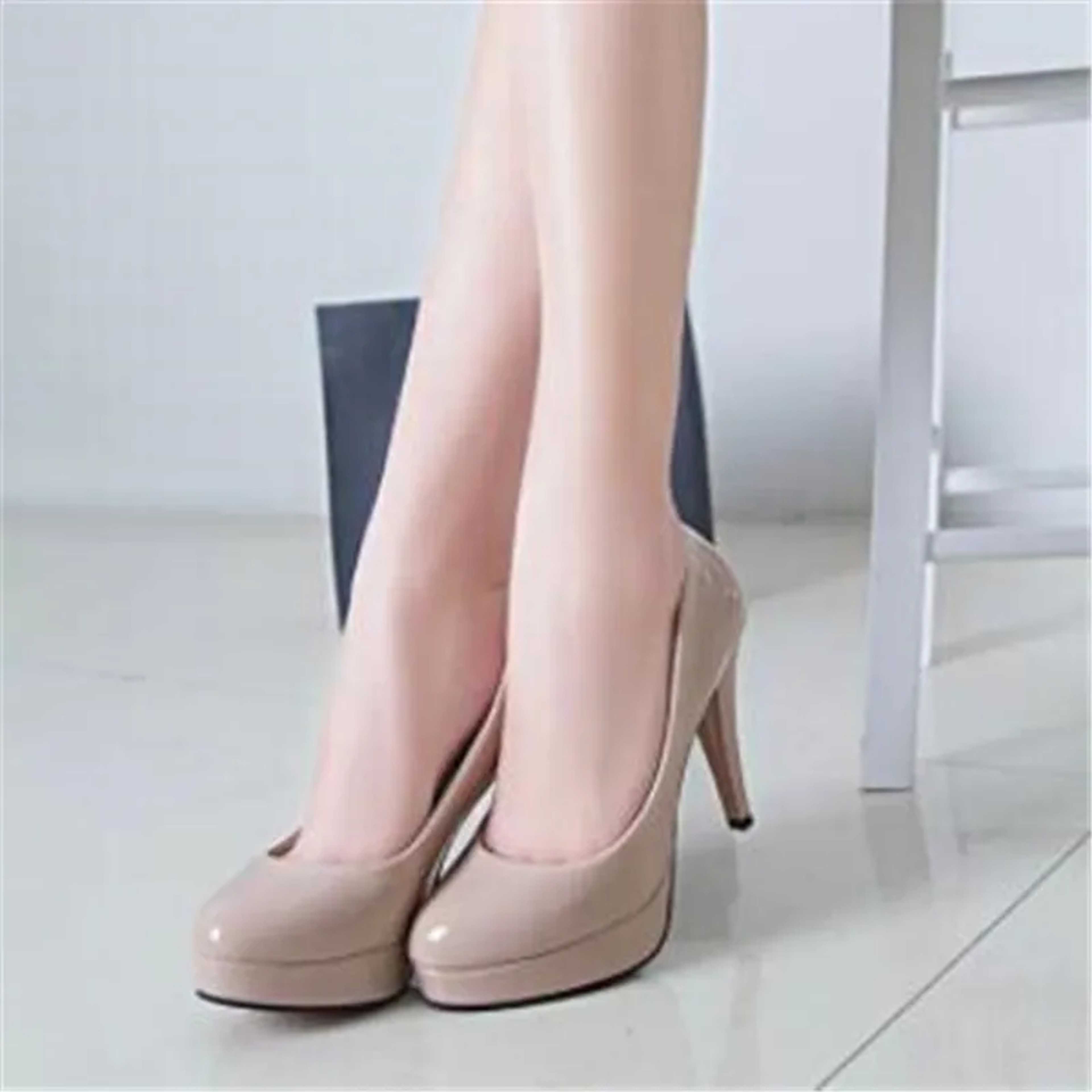Womens Patent Leather High Heel Pumps with Platform and Round Toe – view 6