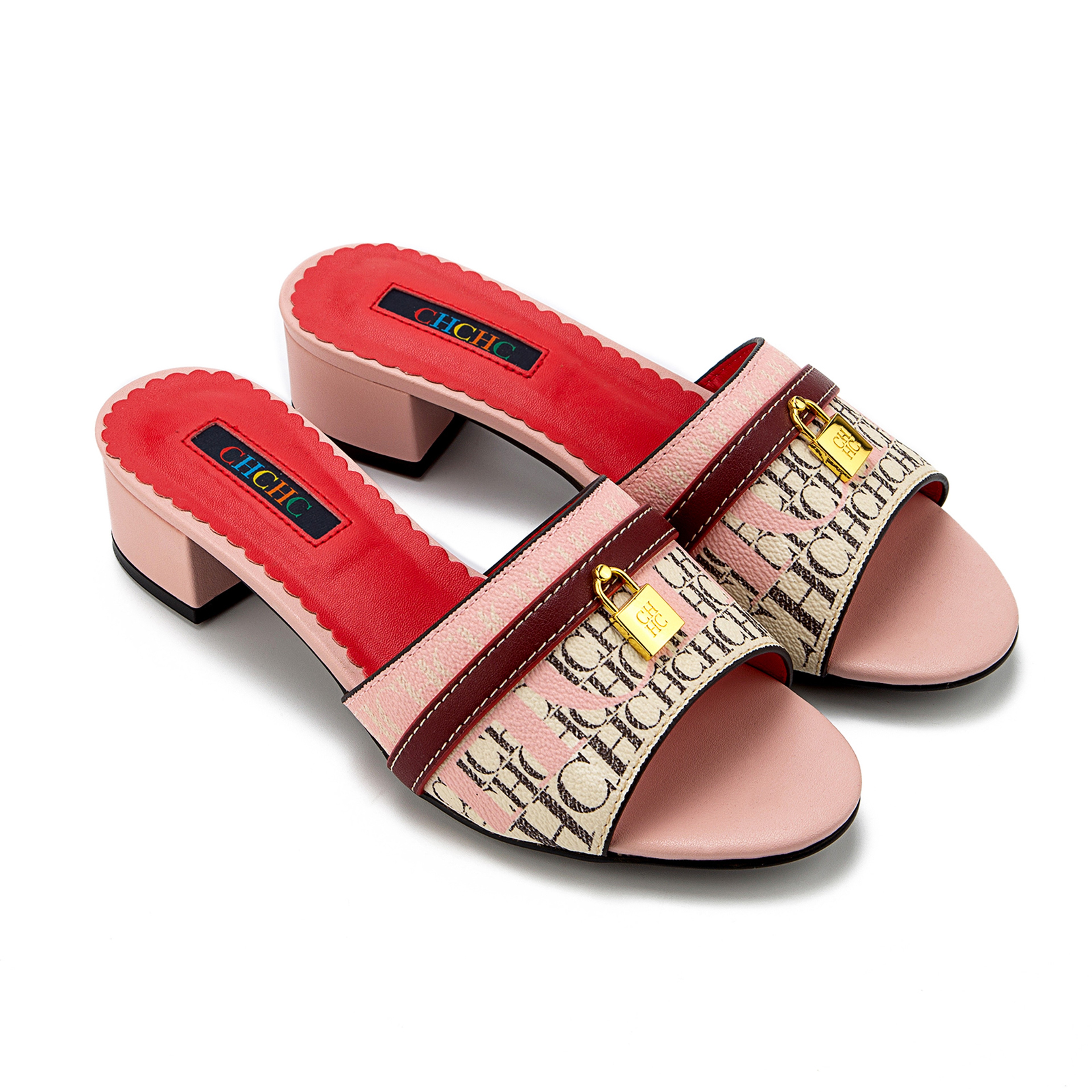 Womens Low Heel Slip On Slippers with Metal Accent and Printed Design – view 7
