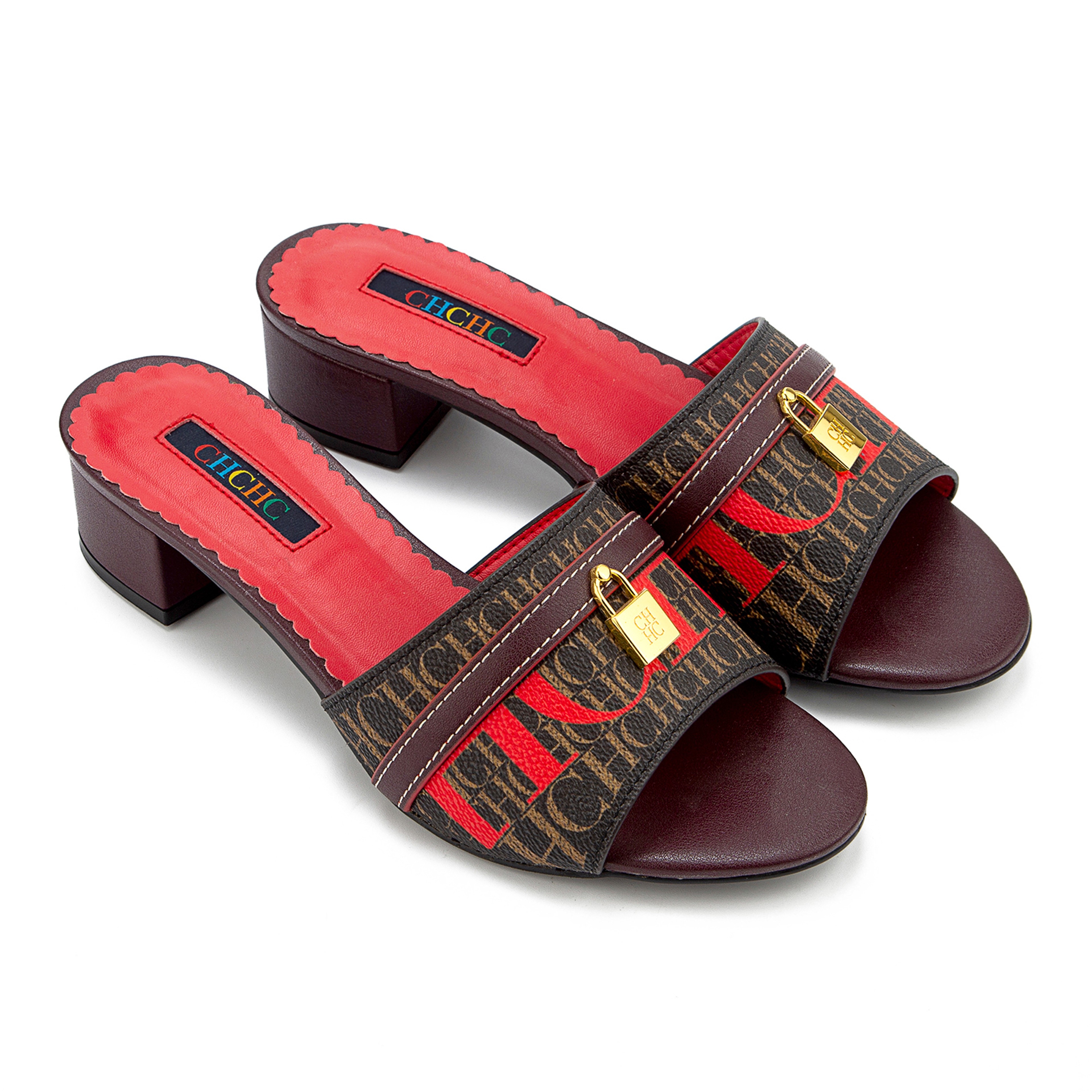 Womens Low Heel Slip On Slippers with Metal Accent and Printed Design – view 10