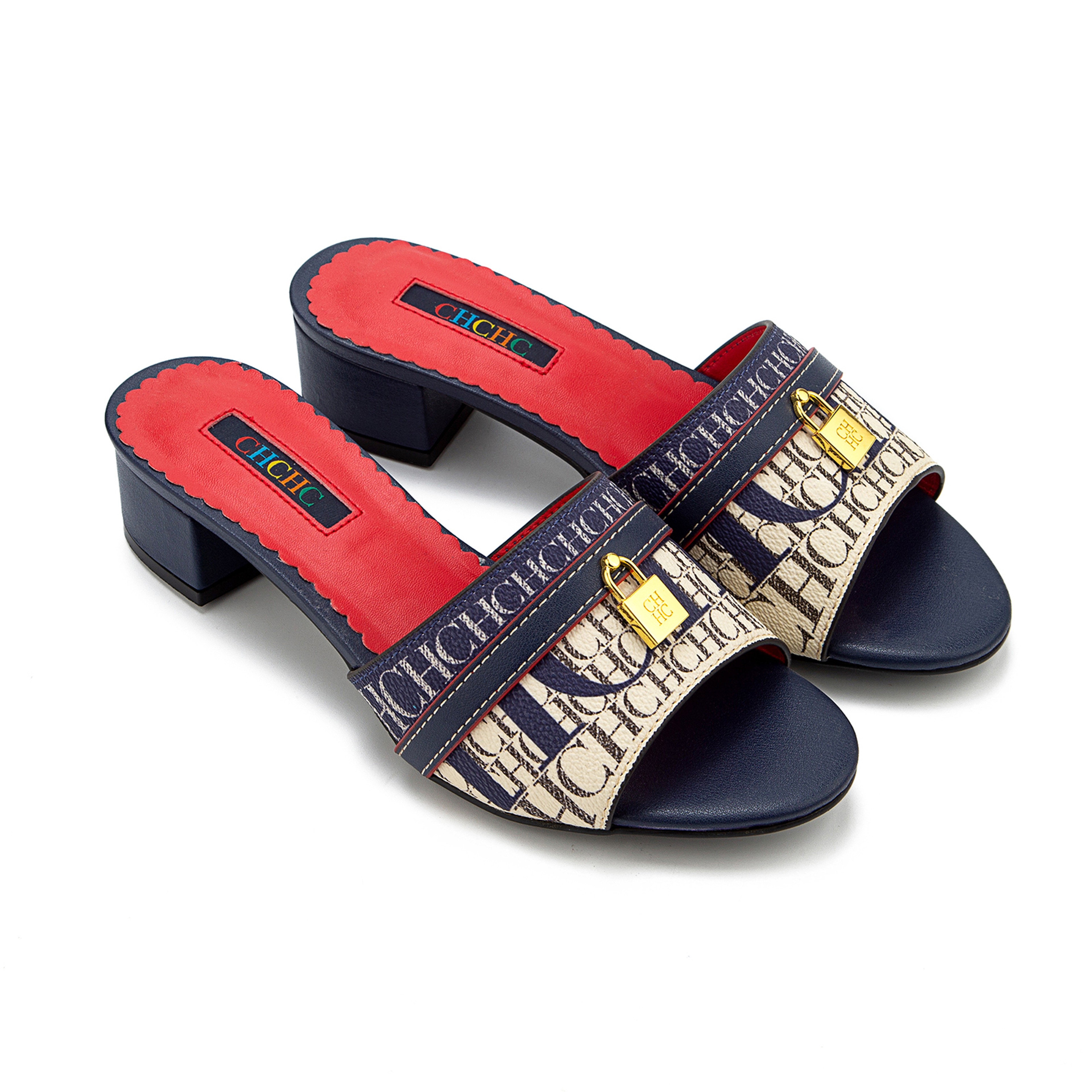 Womens Low Heel Slip On Slippers with Metal Accent and Printed Design – view 13