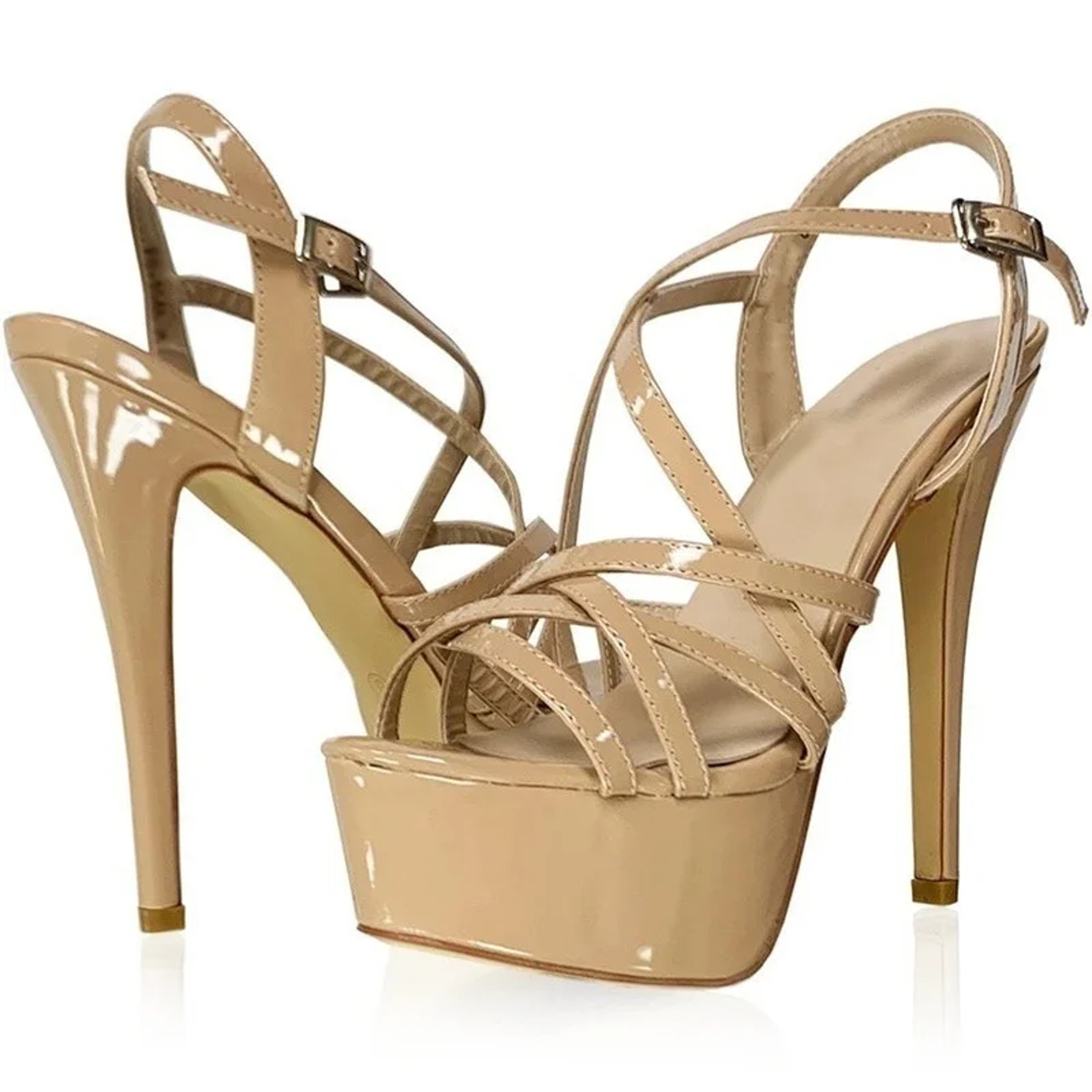 Womens High Heel Platform Sandals with Cross Straps and Ankle Buckle – view 1