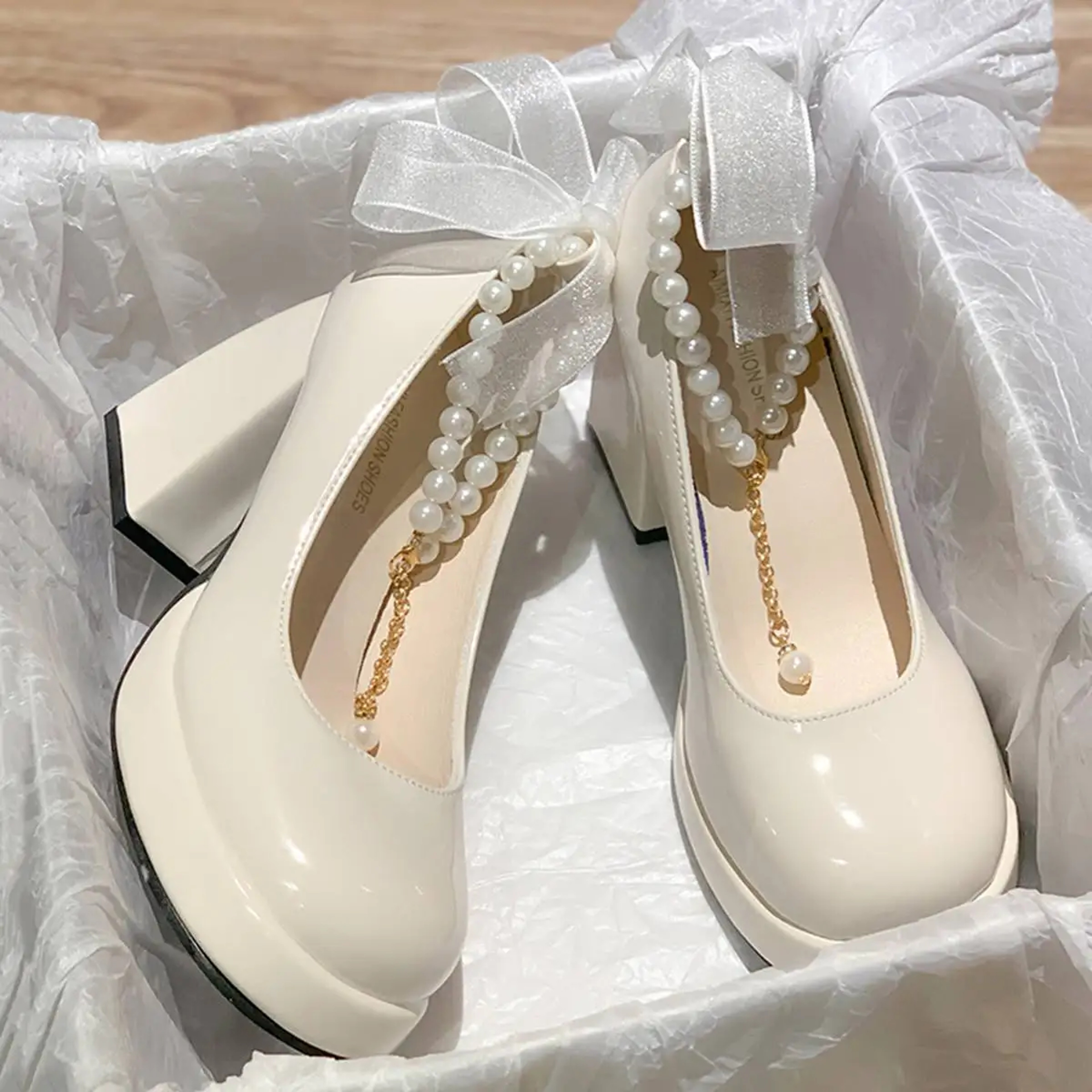 Womens Mary Jane High Heels with Bow Detail and Patent Leather Finish – view 1