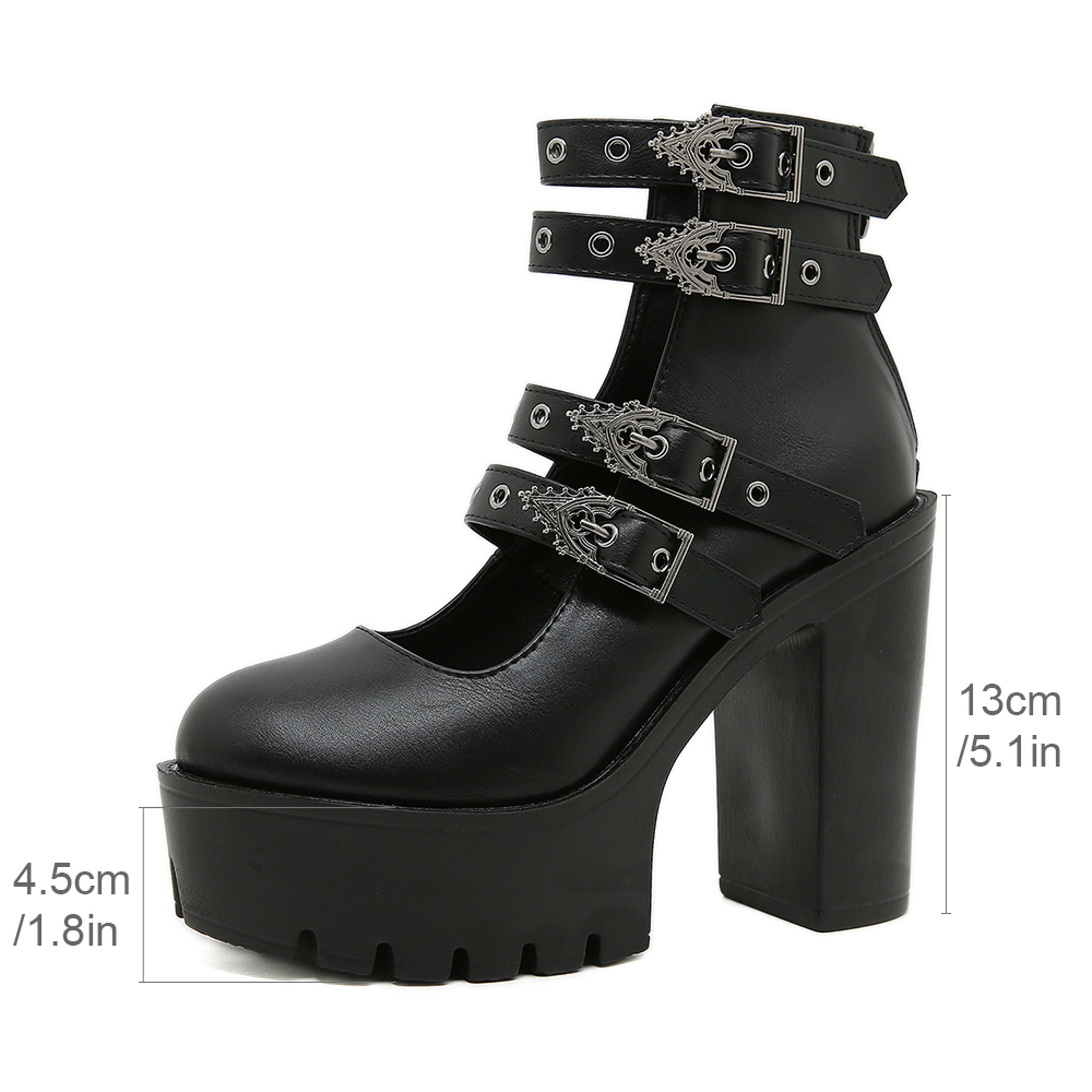 Womens Gothic Platform Mary Jane Heels with Buckle Straps and Back Zipper – view 3