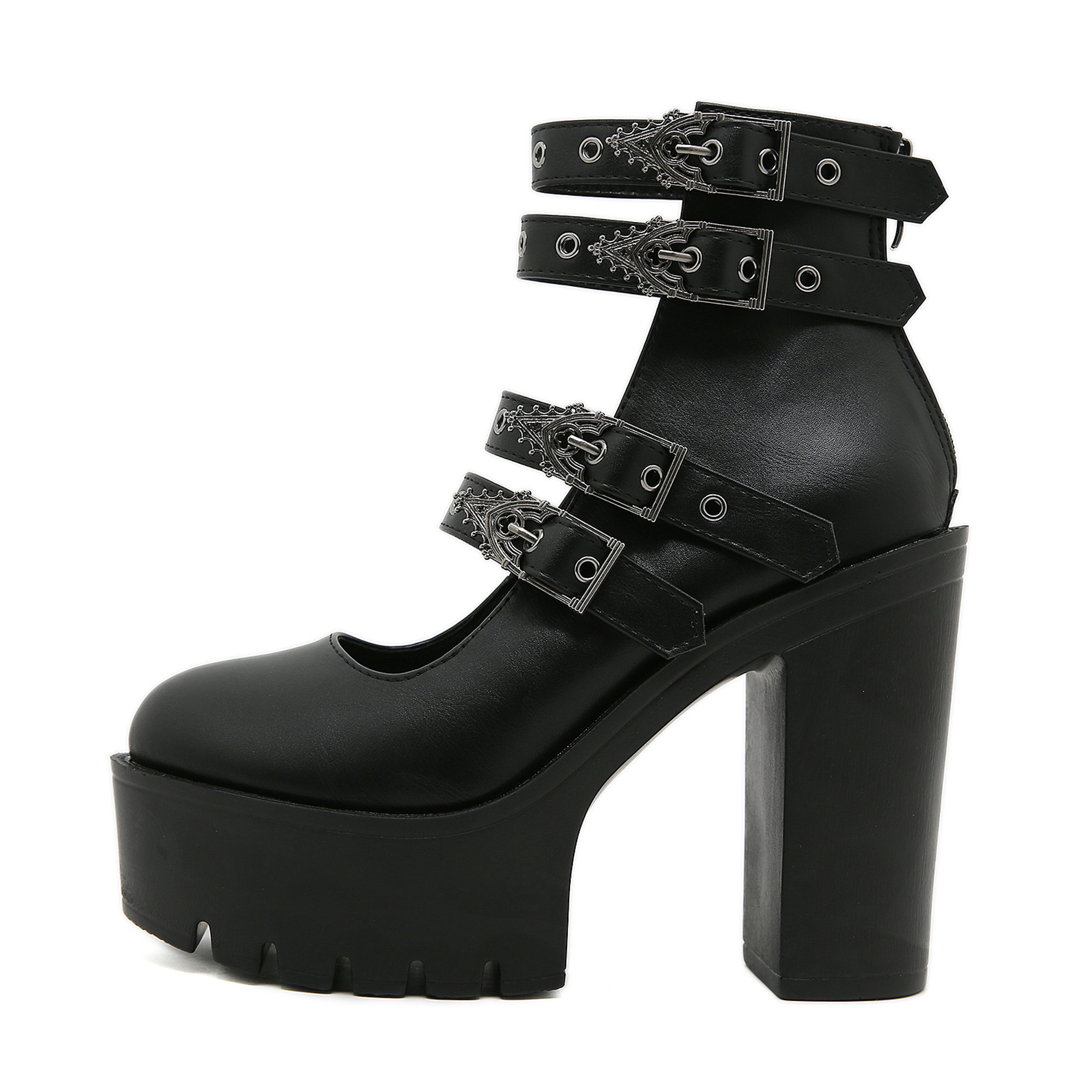 Womens Gothic Platform Mary Jane Heels with Buckle Straps and Back Zipper – view 4