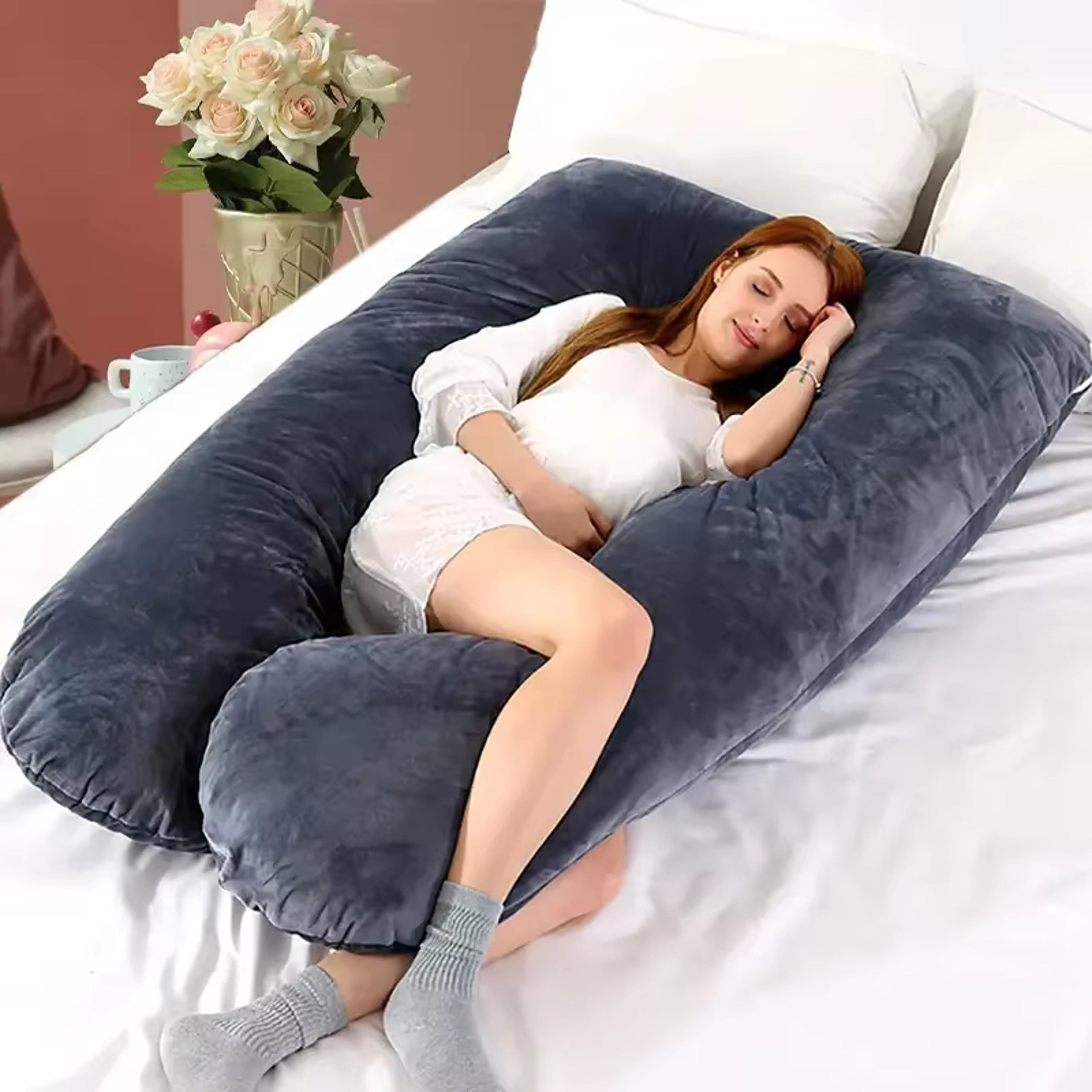 U Shaped Pregnancy Body Pillow for Side Sleeping with Lumbar and Belly Support – view 9