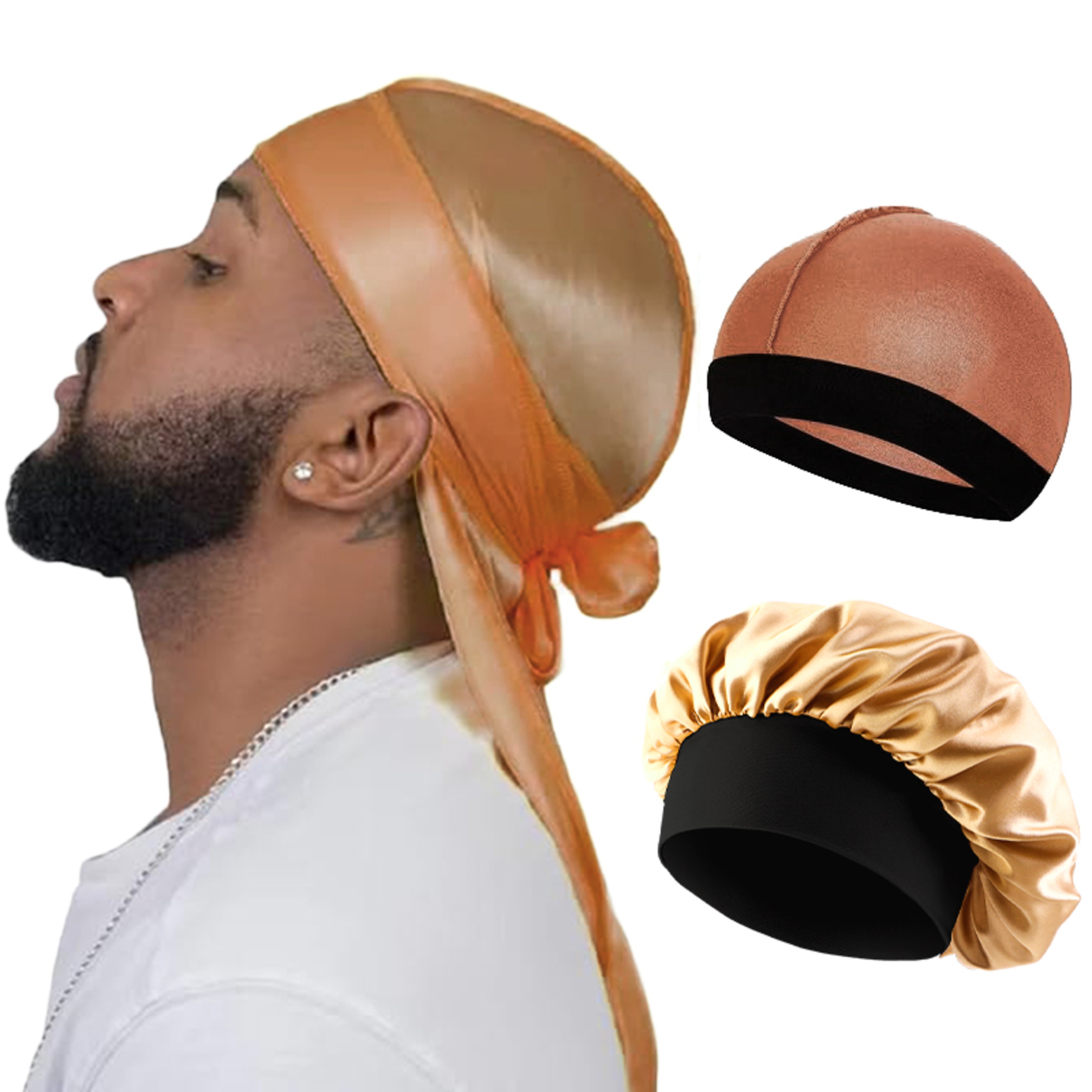 Three Pack Silky Satin Durag with Long Tails and Elastic Band for Men and Women – view 8