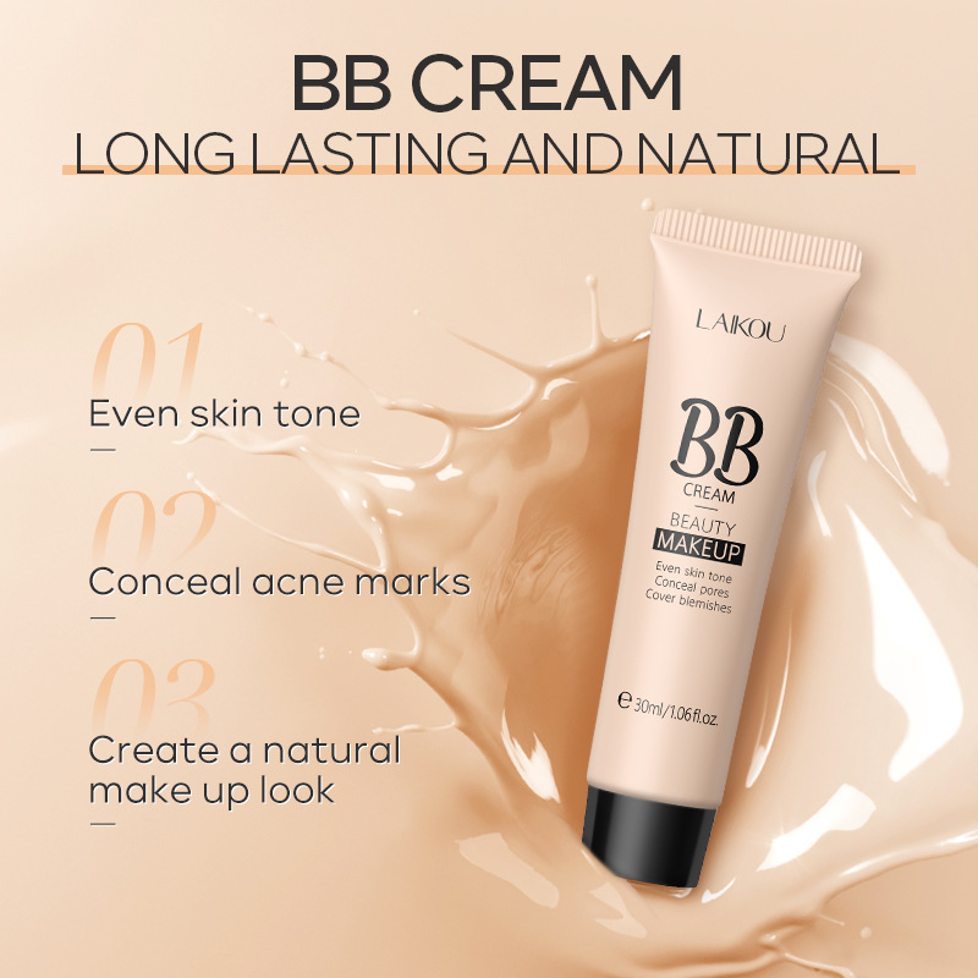 Natural Facial Concealer Primer, BB Cream for Flawless Coverage, Moisturizing Color Correcting Cream, Lightweight Finish – view 6