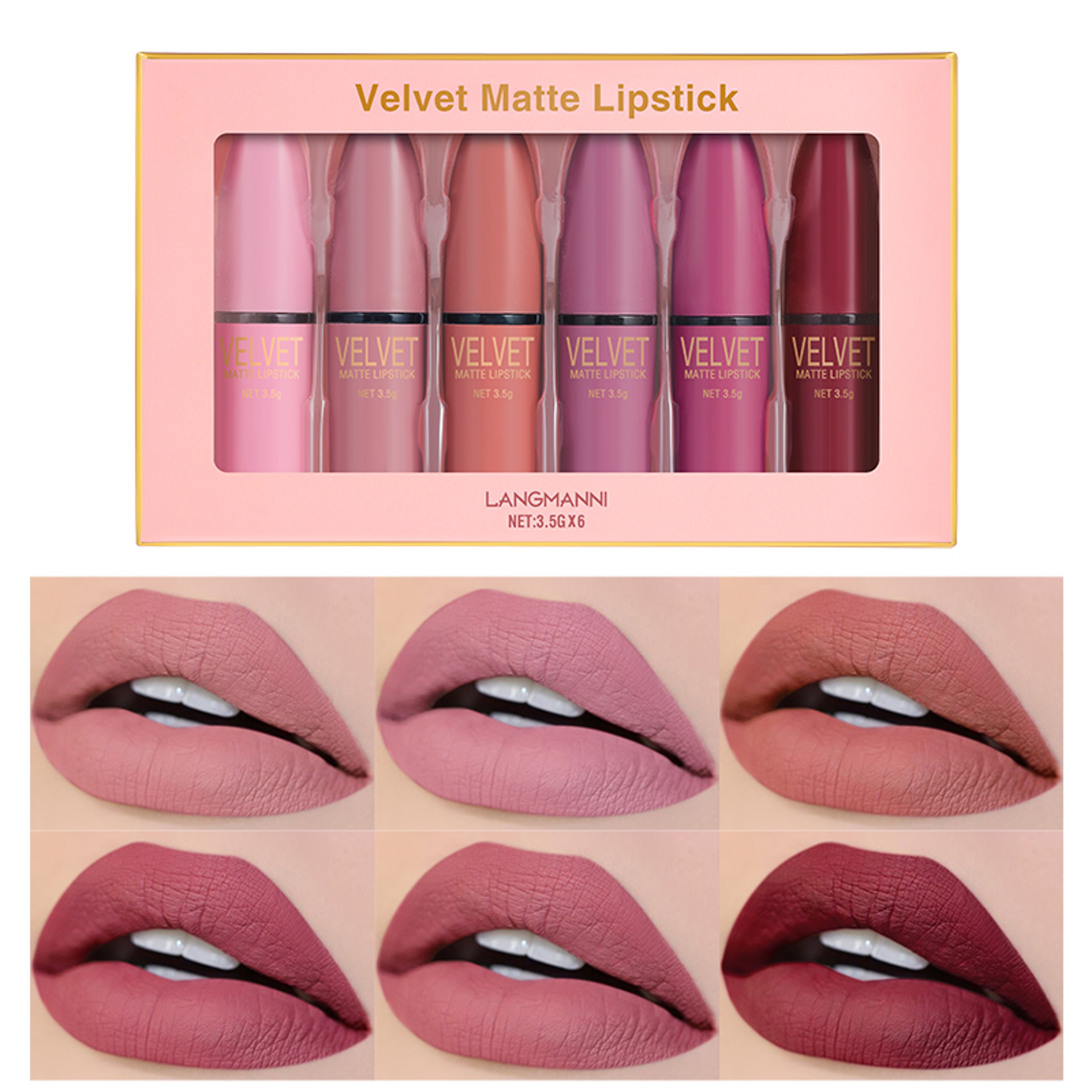 Matte Lipstick Set with Matte Finish, Waterproof, Not Easy to Stick to Cups, 6-Color Gift Box Lipstick Collection – view 2