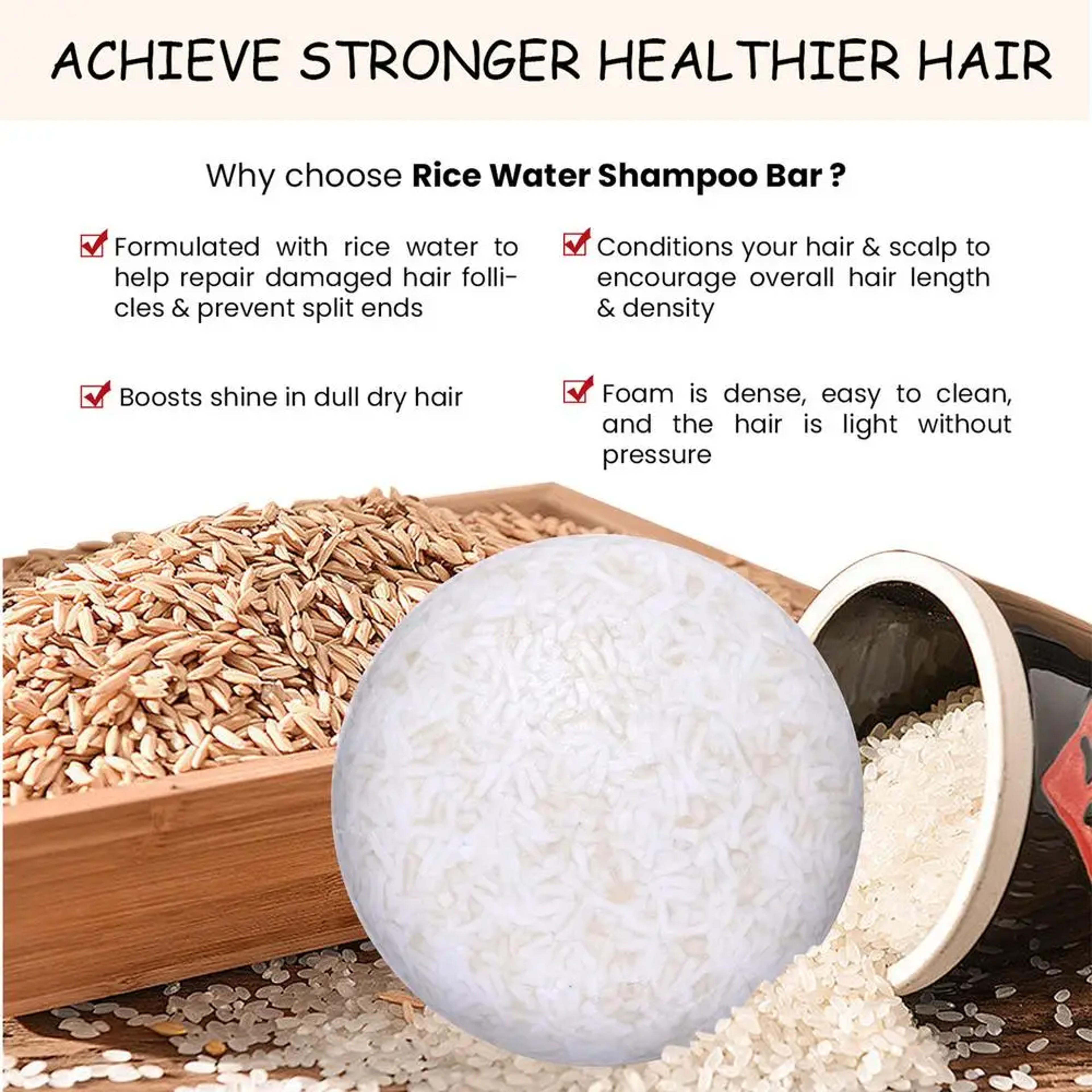 Organic Rice Shampoo Soap Bar Oil Free Conditioning Rice Water Protein Nourishing Hair Growth Antil 3