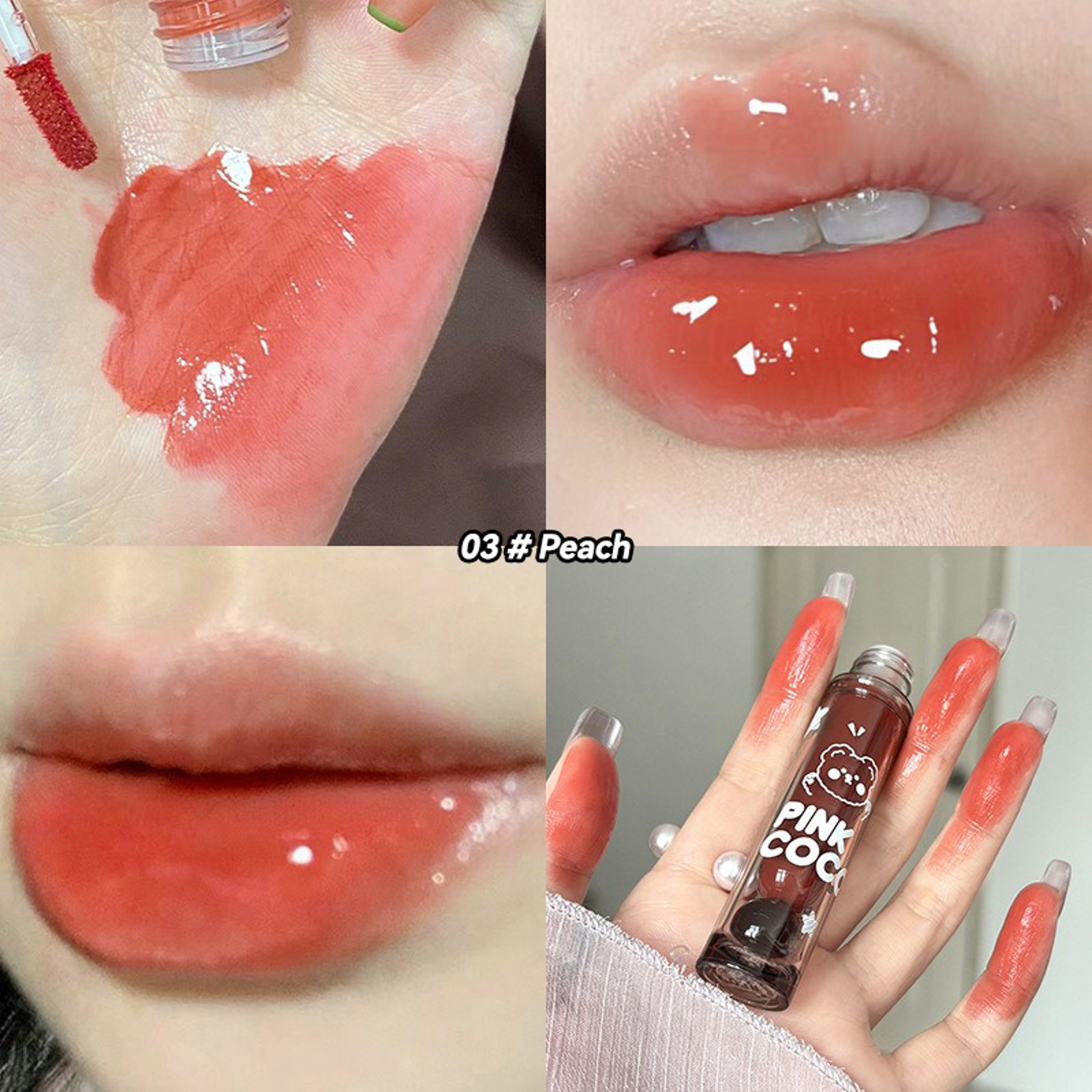 Bear Doodle Mirror Lip Glaze, Long Lasting Shiny Lip Gloss, Student Friendly, Skin Brightening Nude, Hydrating Shine – view 10