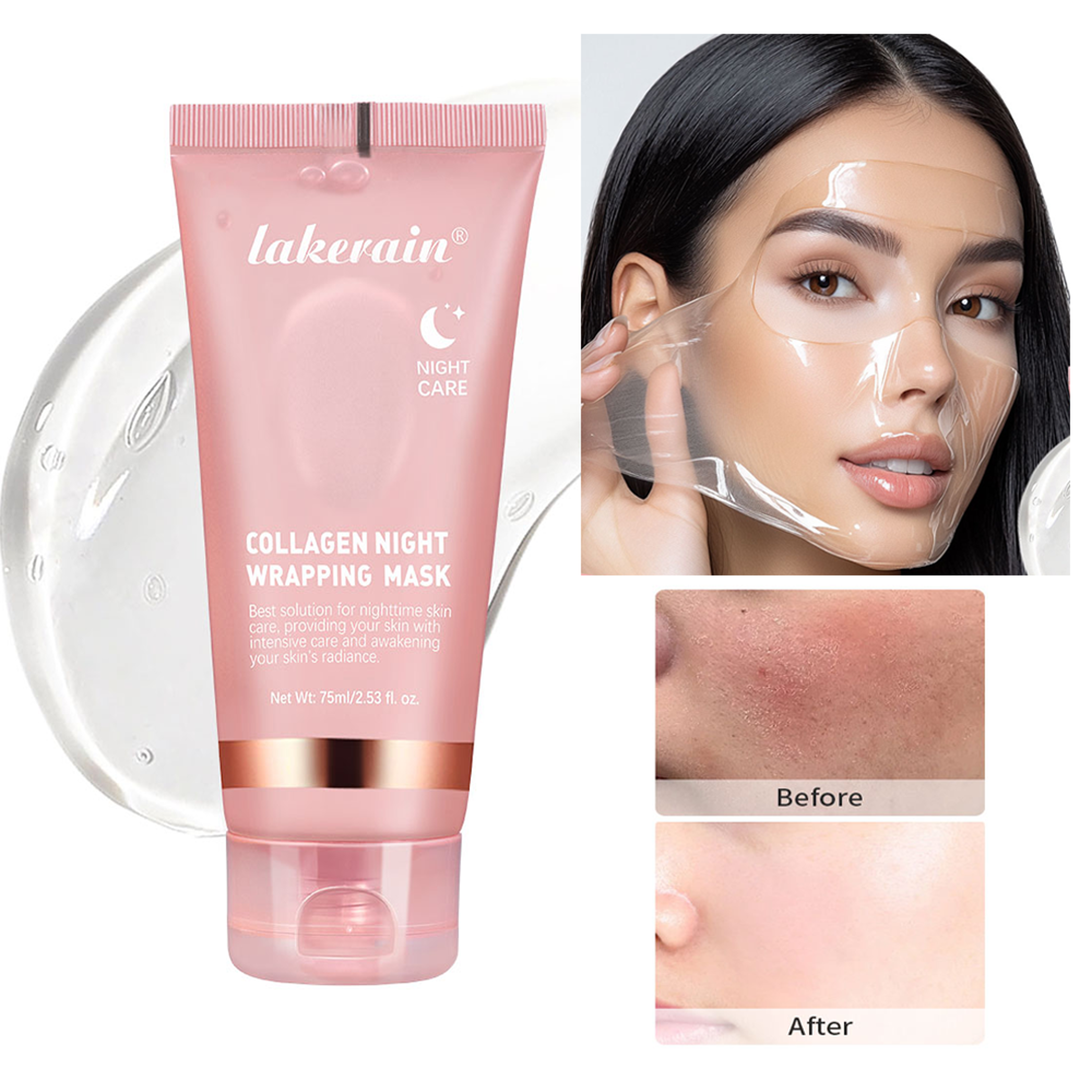 Collagen Overnight Wrapping Peel Off Facial Mask, Elasticity Hydration Care, Deep Firming, Reduces Sagging, Dullness – view 2
