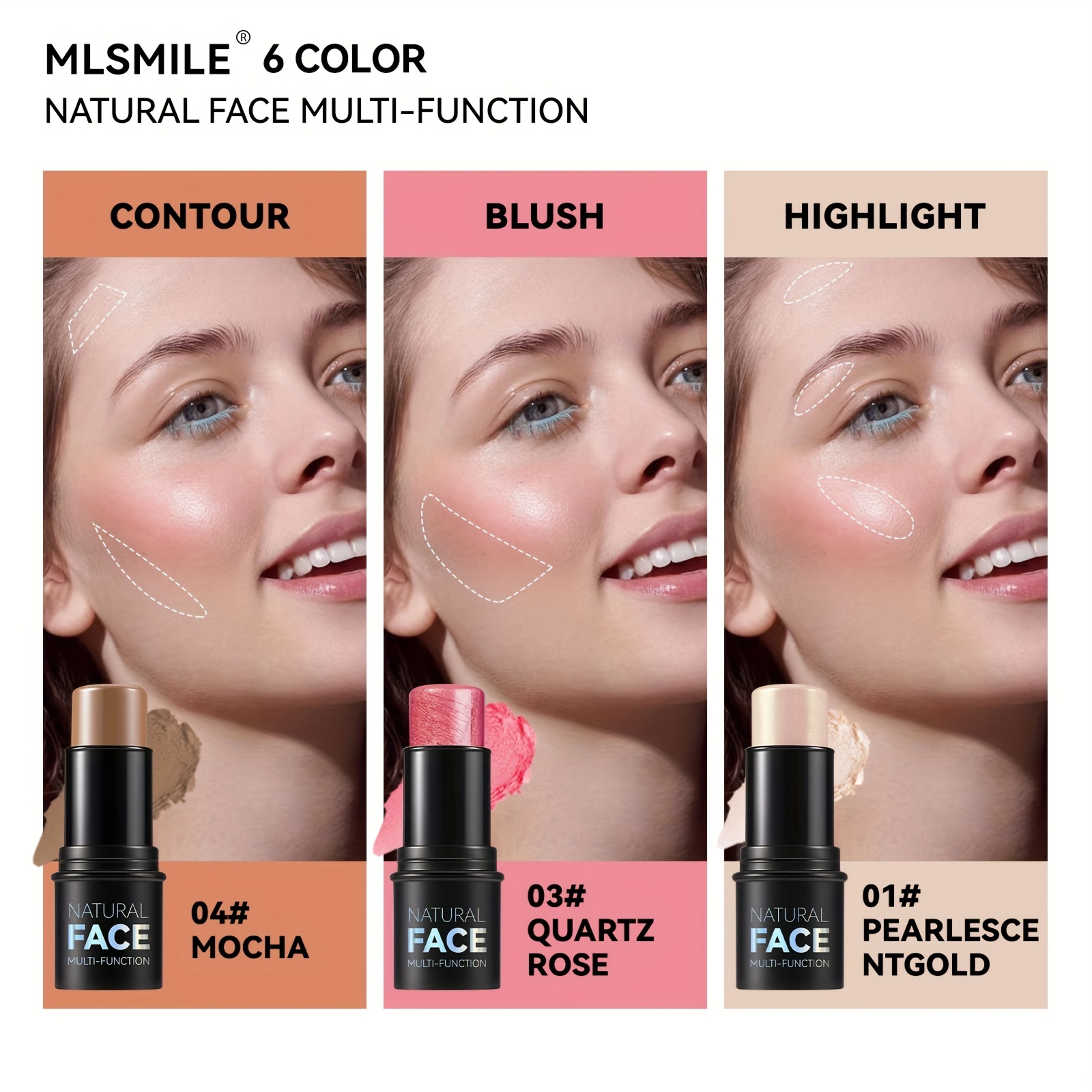 Cream Contour Sticks, Highlighter, Bronzer, Blush, Non Greasy Face Contouring Pen, Water Resistant, Smooth Blend Makeup – view 6