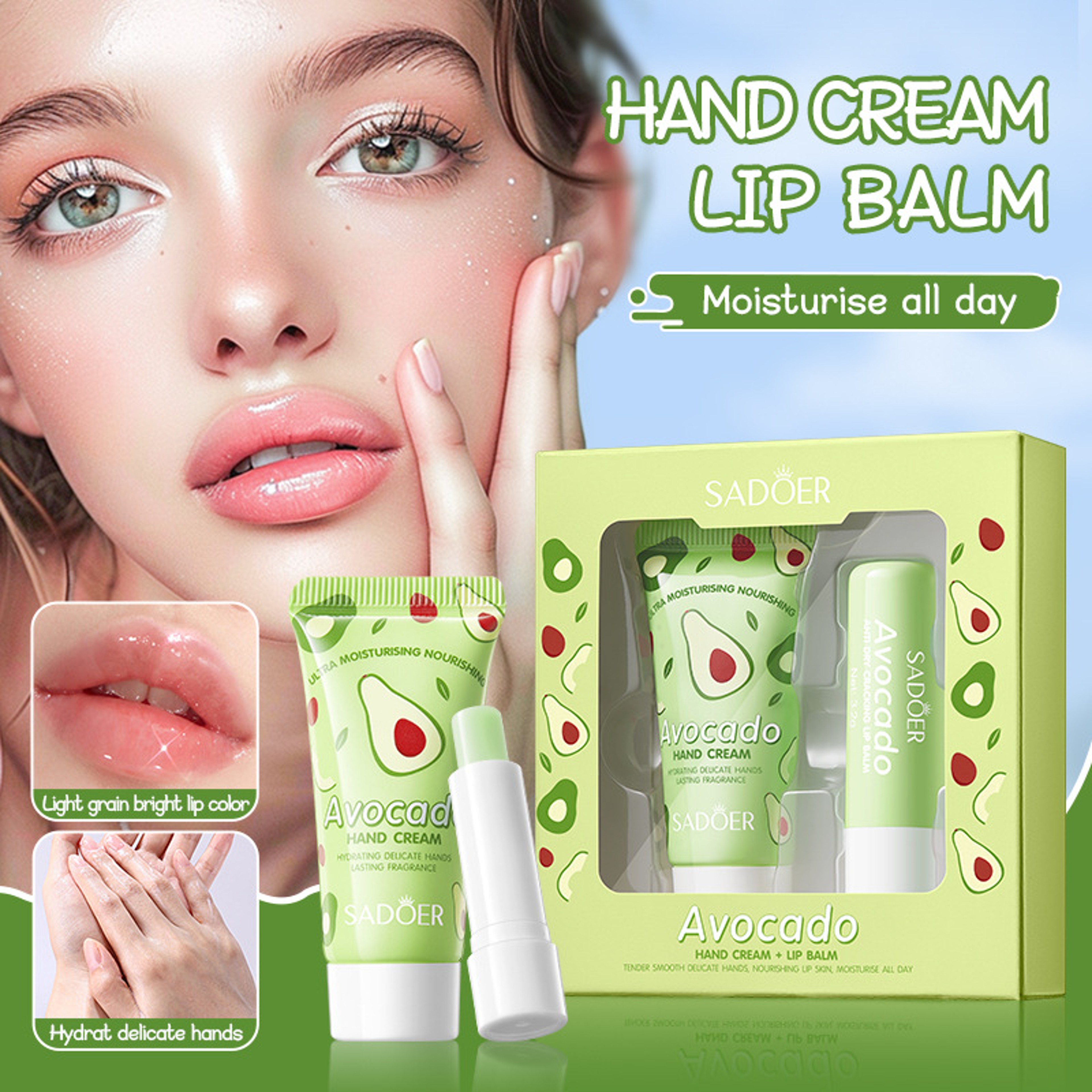 Deeply Nourishing Avocado Hand Cream, Lip Balm Set, Locks in Moisture, Hand Cream and Lip Balm, Hydrating Skin Care Duo – view 1