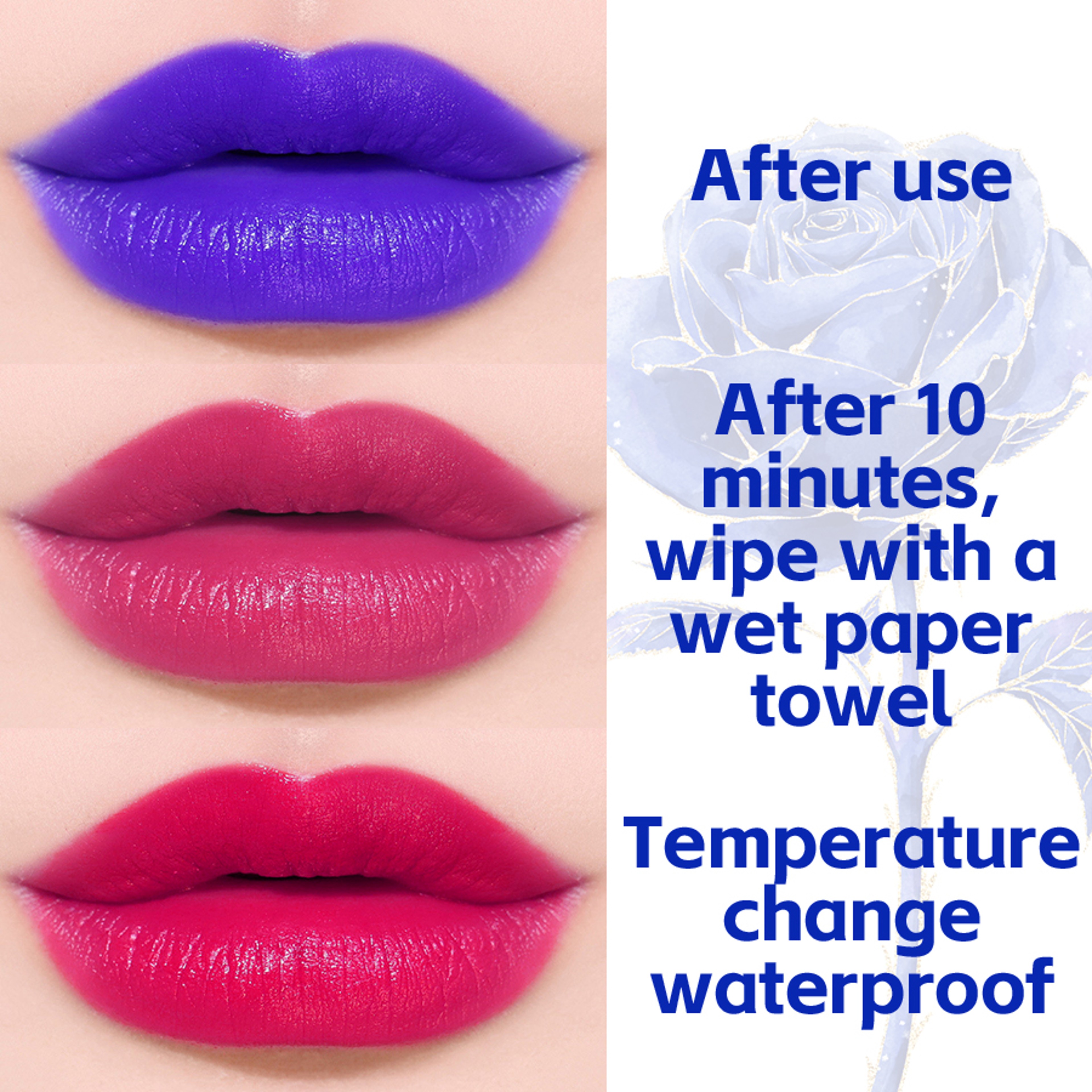 Blue Rose Lipstick Temperature Color Changing, Moisturizing Female Lip Tint, Glossy Makeup Products, Sexy Shiny Lipstick – view 3