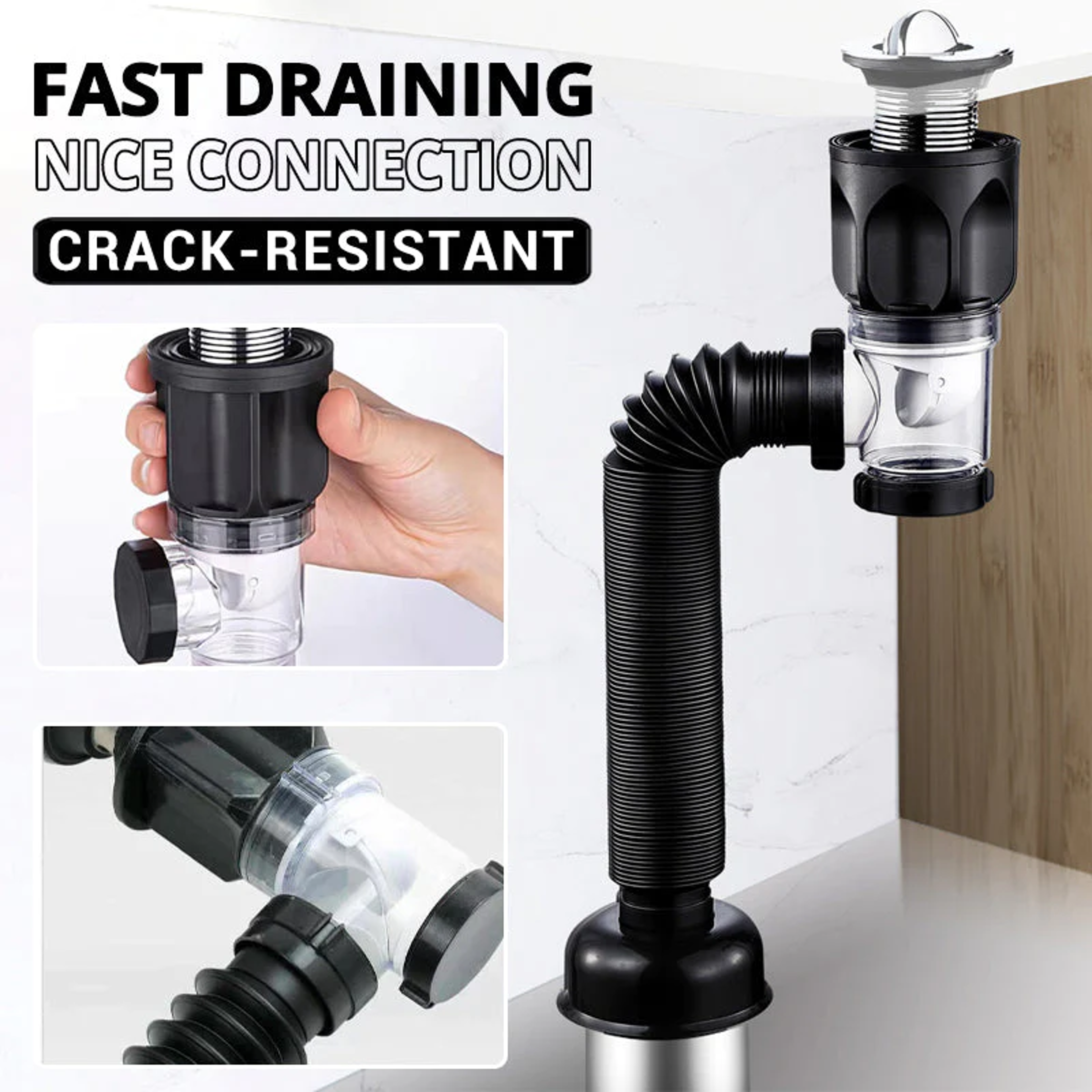 Drain Pipe Set Flexible Flip-Top Sink Drain with Deodorizing Filter, Universal Anti-Clogging Downspout for Kitchen Sinks – view 6