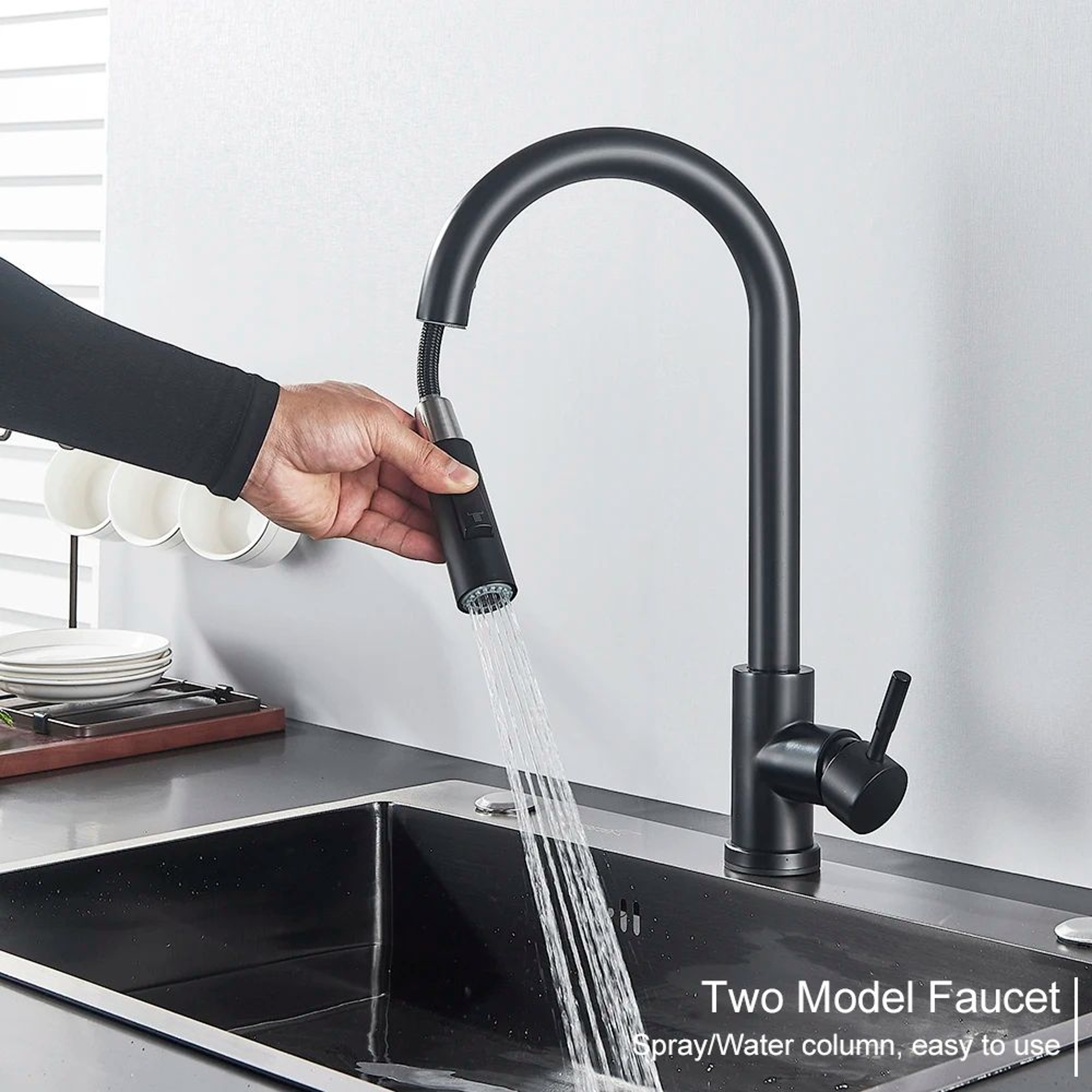 Touch Sensor Black Kitchen Mixer Tap PullOut Sprayer Faucet With Sensitive Touch Control 3