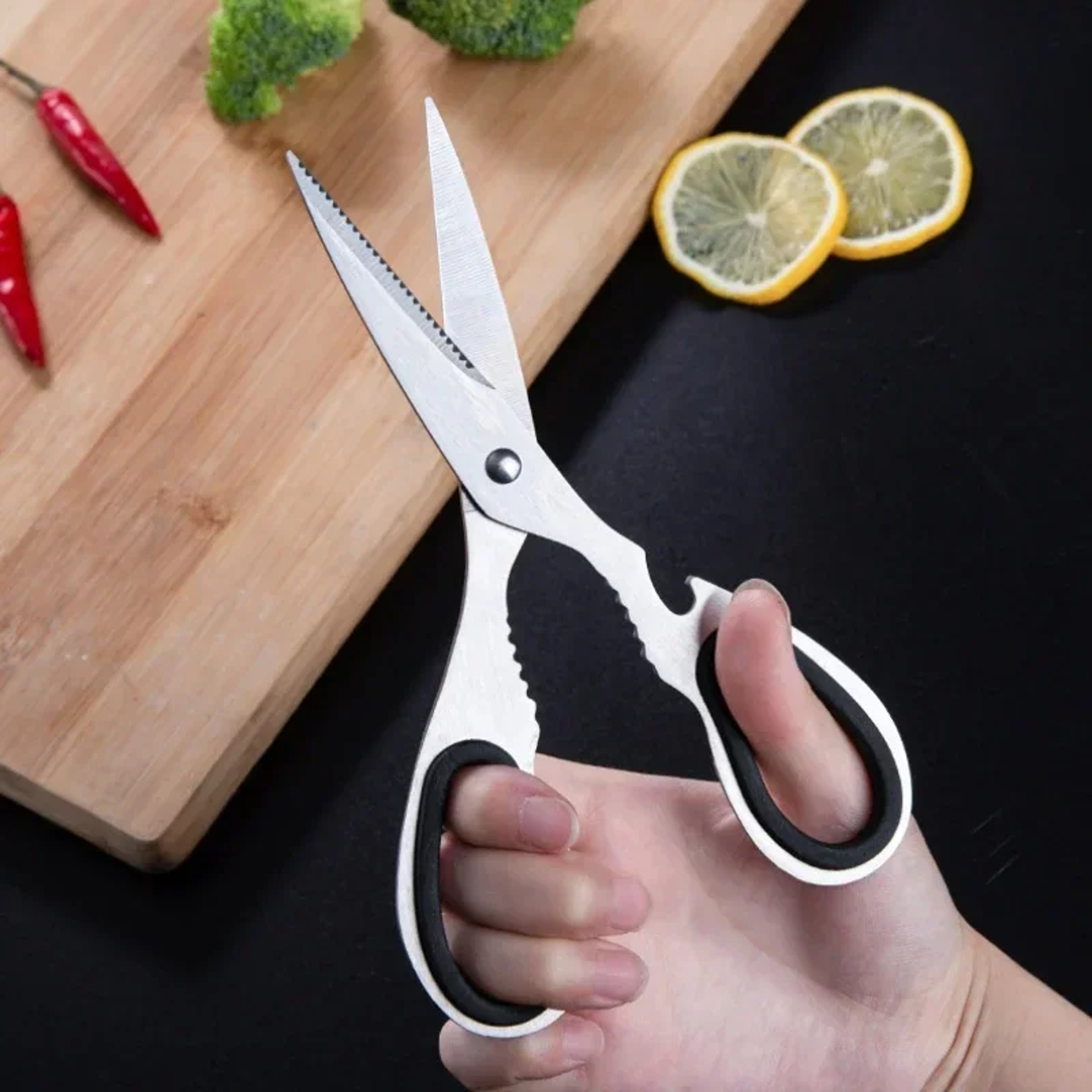 Stainless Steel Kitchen Scissors, Heavy-Duty Household Bone Scissors, Chicken Wing & Fish Chopper with Bottle Opener – view 2