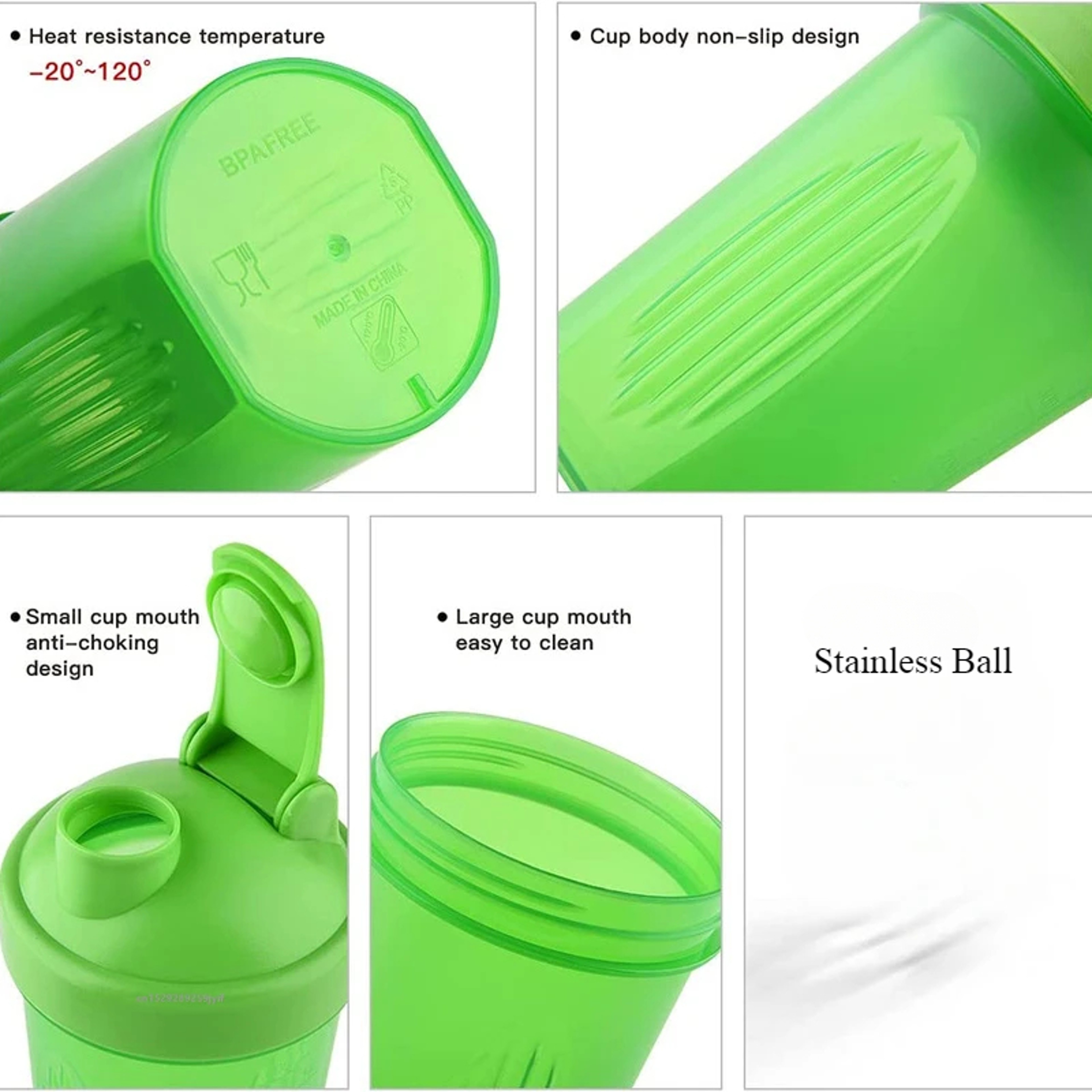 BPA Free Shaker Bottle with Stainless Steel Ball Leakproof Protein Shaker for Gym,Workout & Sports Mixes Powder Smoothly – view 4