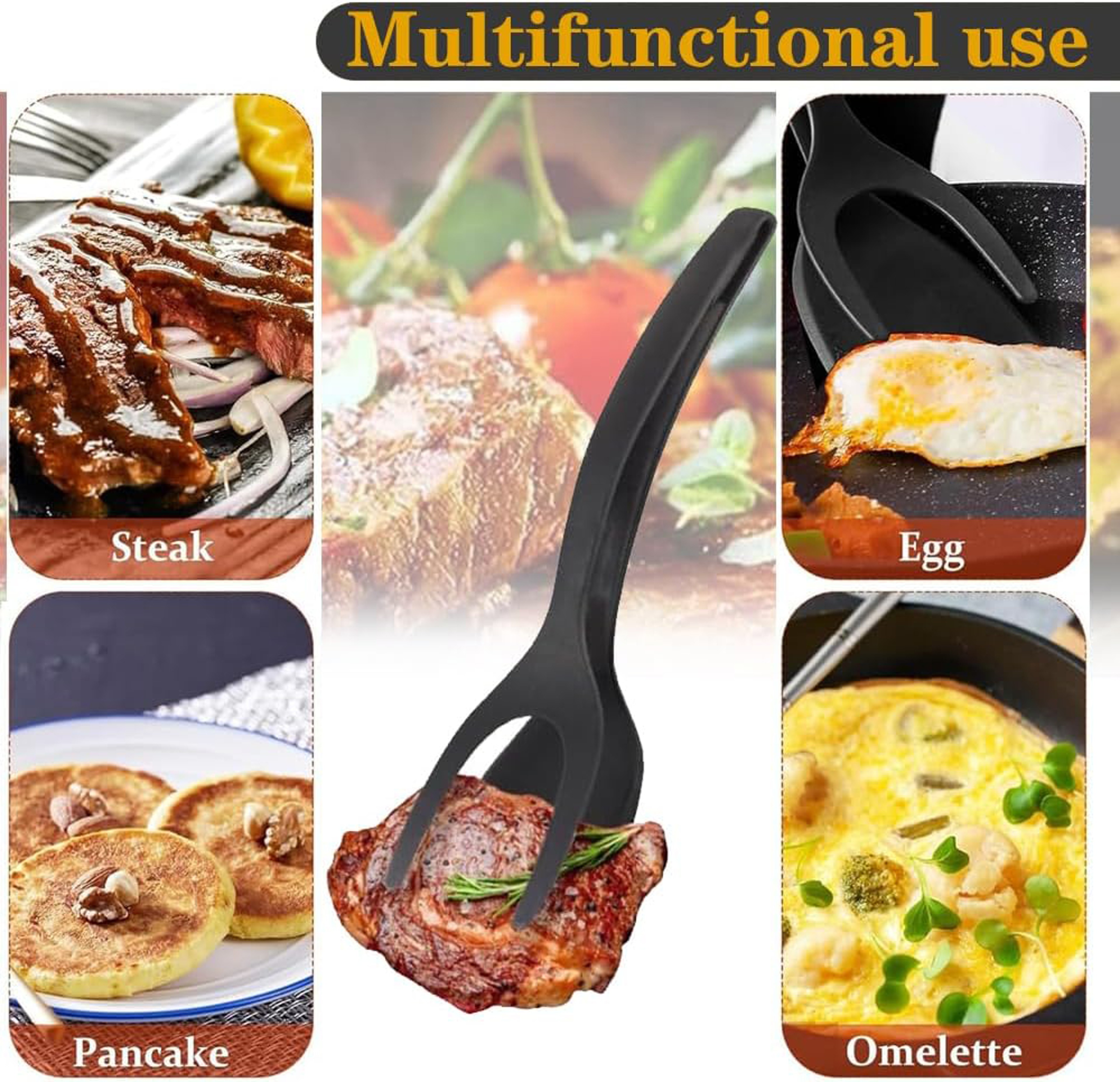 2 in 1 Grip Flip Spatula Tongs & Egg Flipper Spatula Nylon Non Stick Coating for Pancakes – view 5