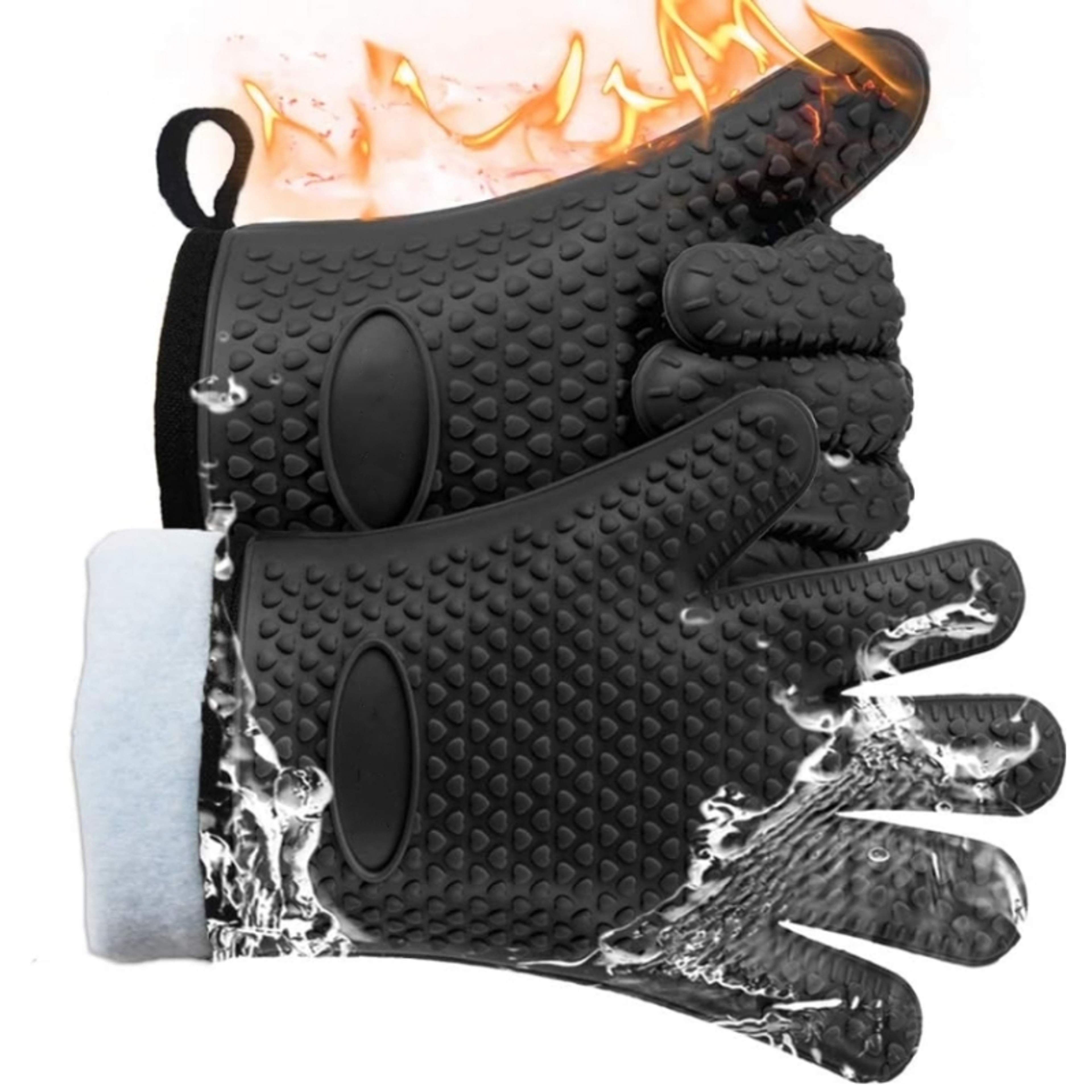 Premium Silicone Oven Mitts, Heat Resistant Cotton Lined Cooking Gloves, Waterproof & Non-Slip for BBQ, Grilling, Baking – view 1