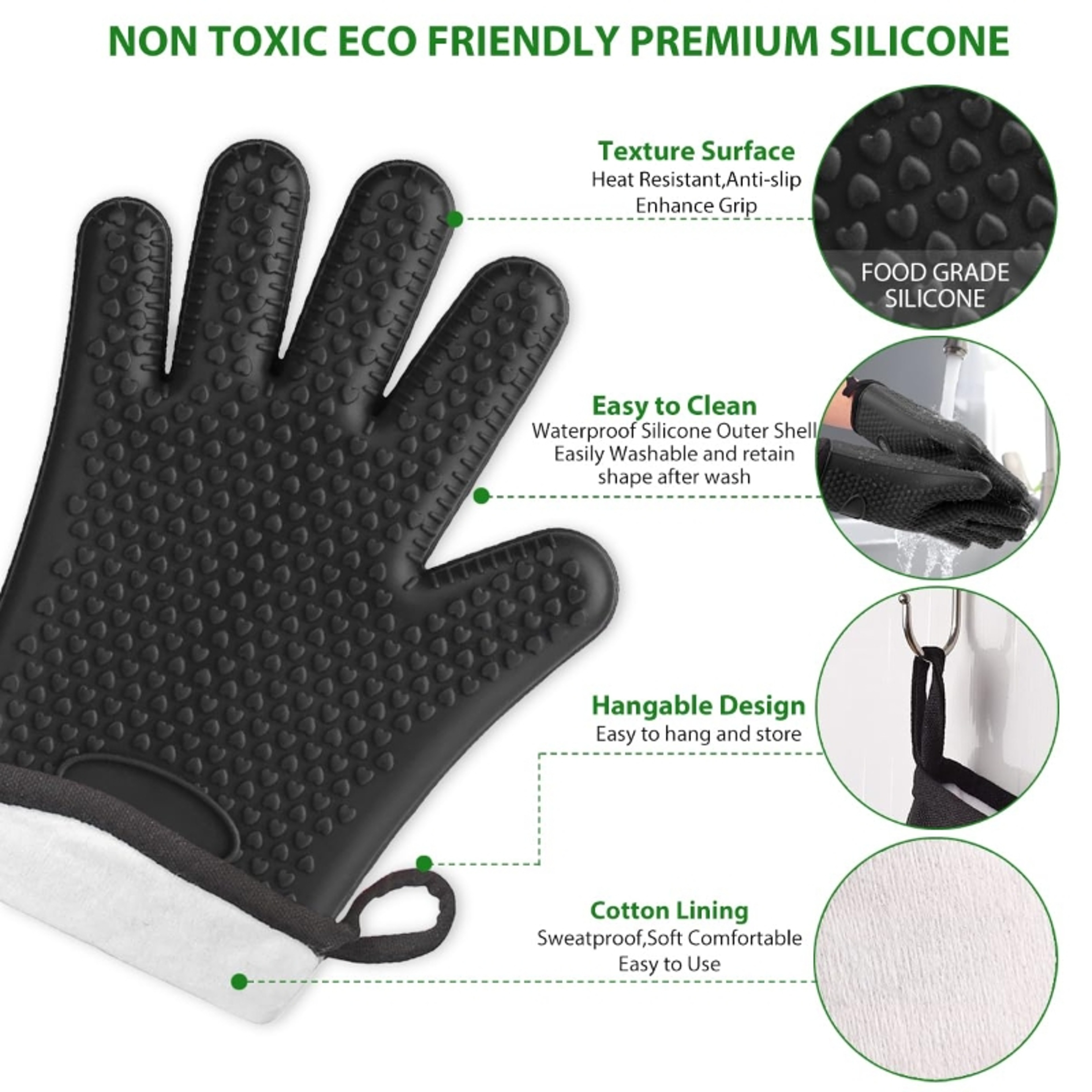 Premium Silicone Oven Mitts, Heat Resistant Cotton Lined Cooking Gloves, Waterproof & Non-Slip for BBQ, Grilling, Baking – view 4