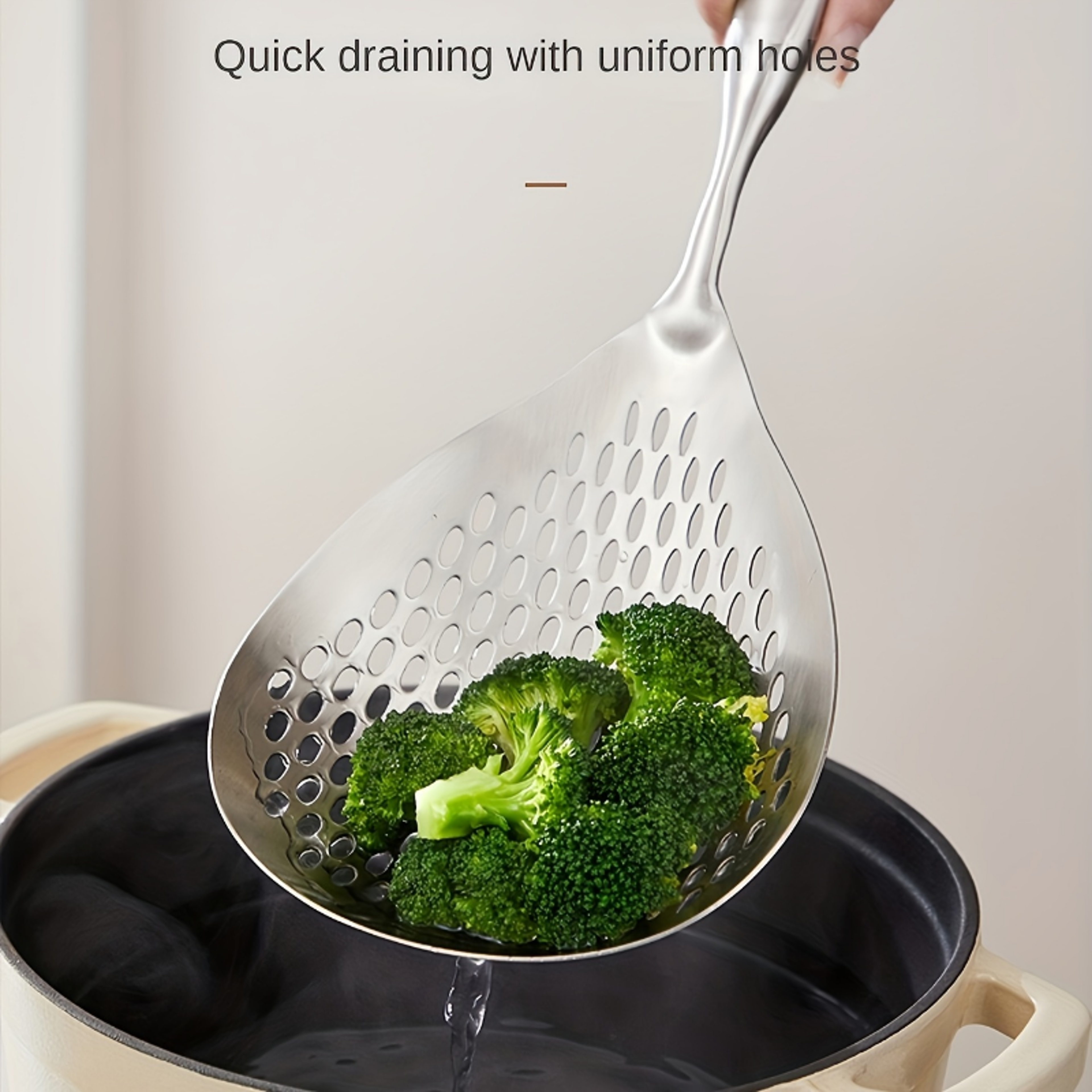 Stainless Steel Strainer with Wood Handle Multi Use Kitchen Sieve & Scoop Spoon – view 2