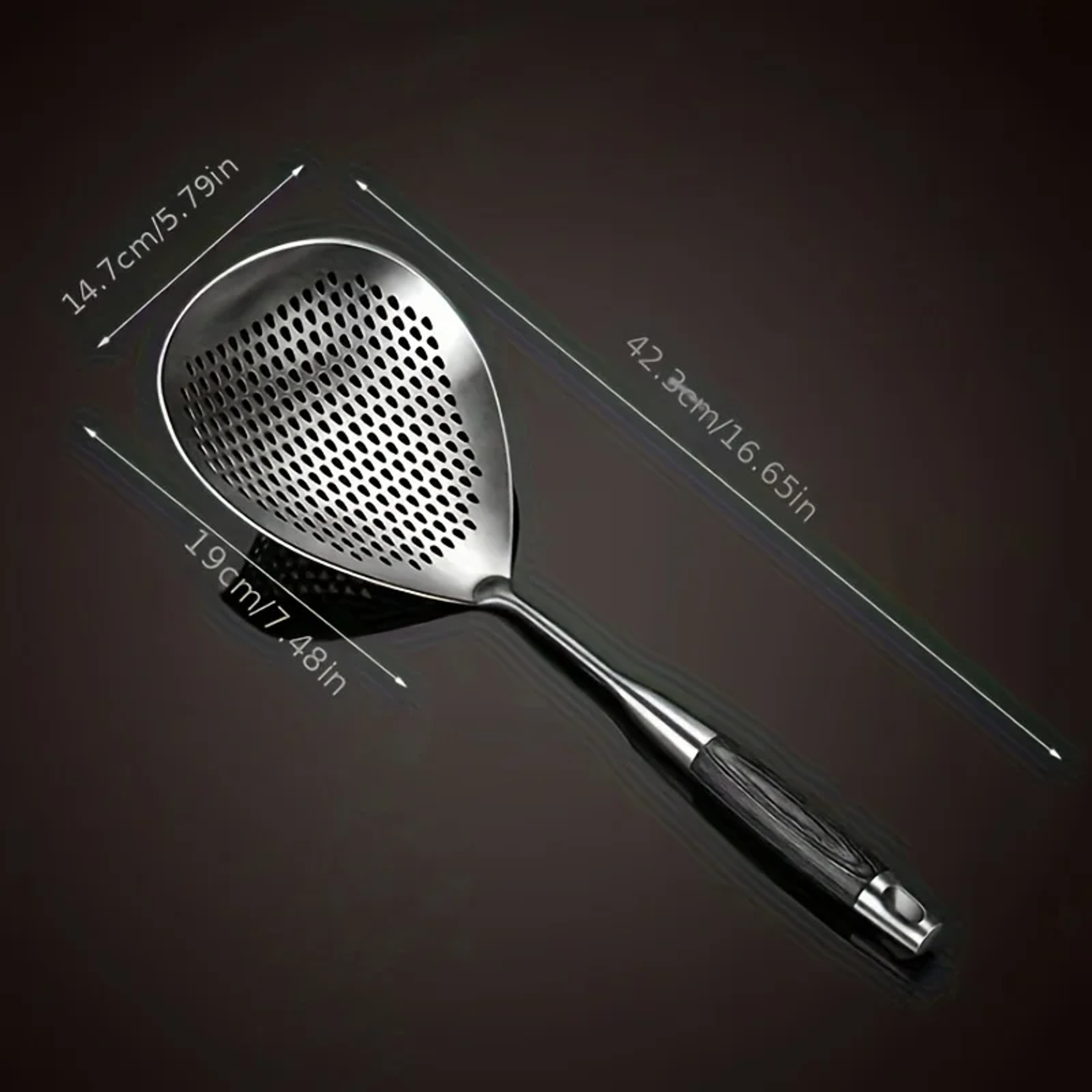 Stainless Steel Strainer with Wood Handle Multi Use Kitchen Sieve & Scoop Spoon – view 5