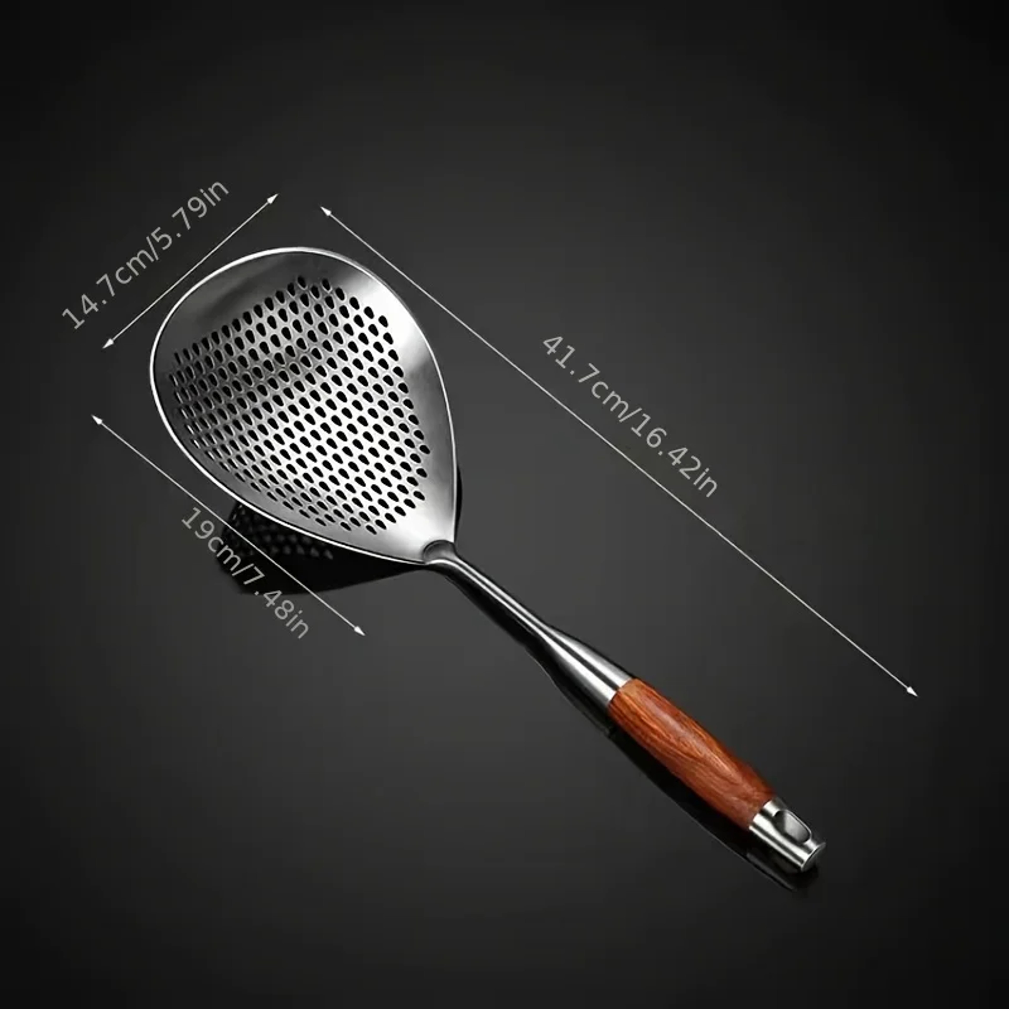 Stainless Steel Strainer with Wood Handle Multi Use Kitchen Sieve & Scoop Spoon – view 8