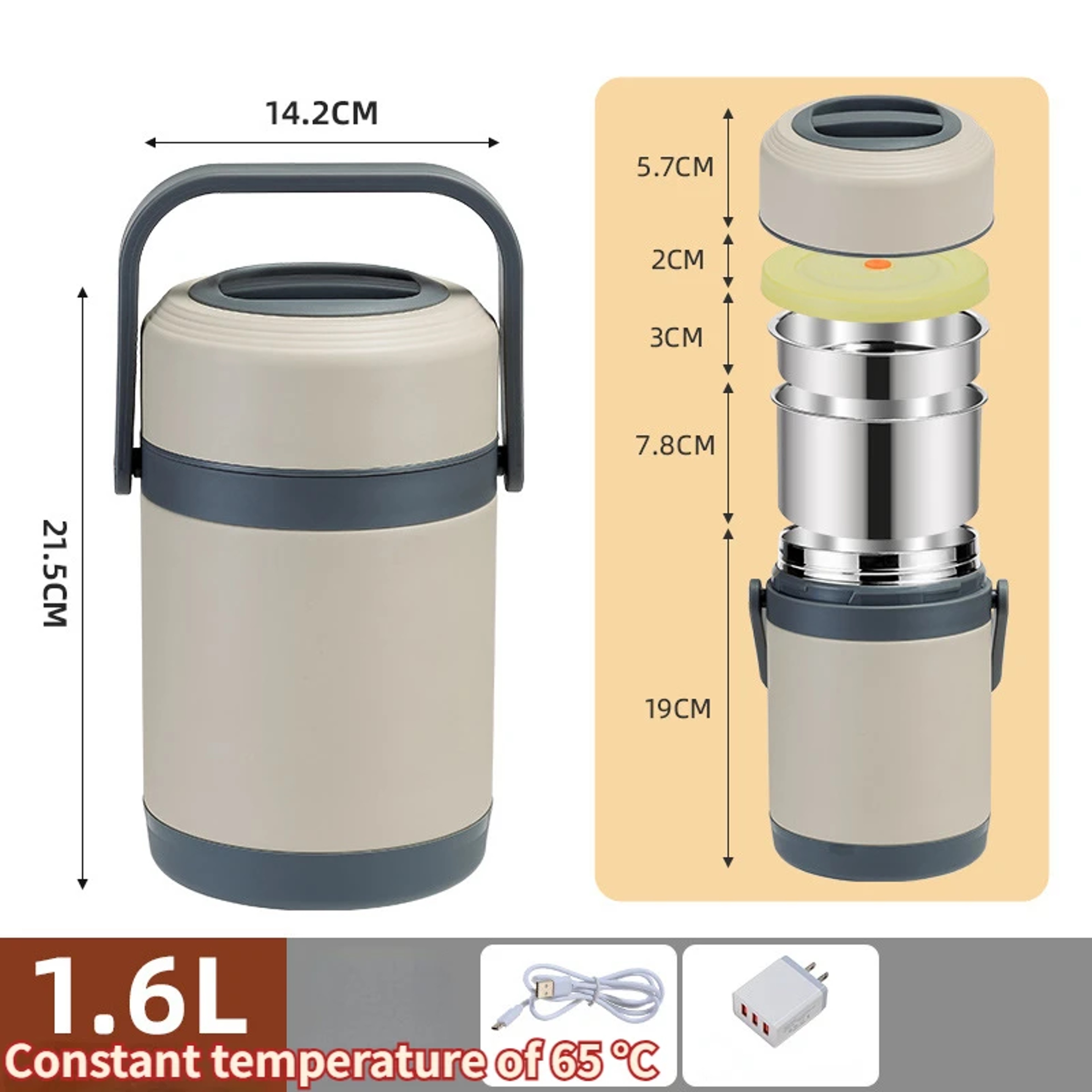 USB Electric Heated Lunch Box Stainless Steel Food Warmer Bento Thermal Boxes For Office School Lun 8