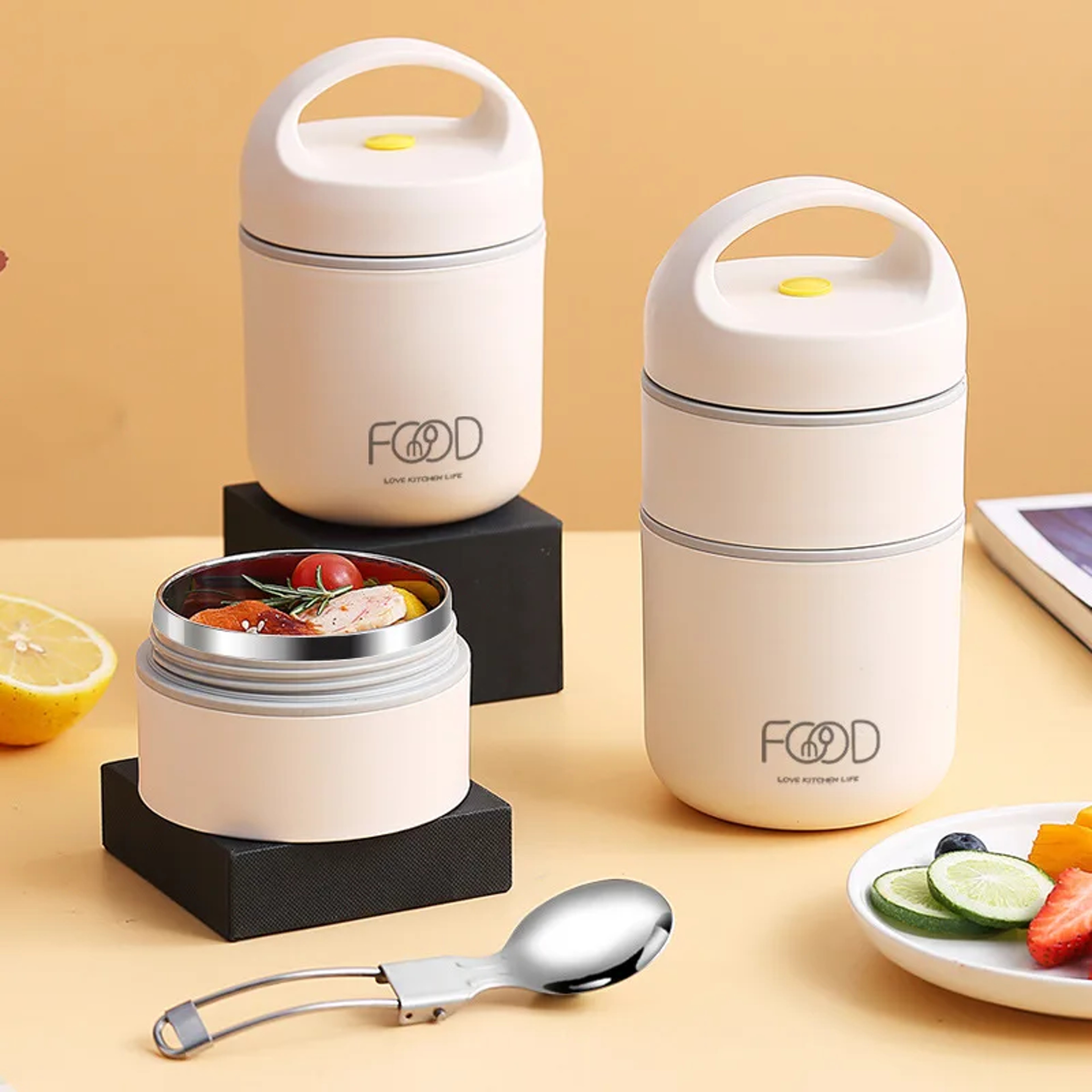 Portable Thermal Insulation Lunch Box Stainless Steel Bento Box Adult Lunch Box Set Vacuum Thermal  1
