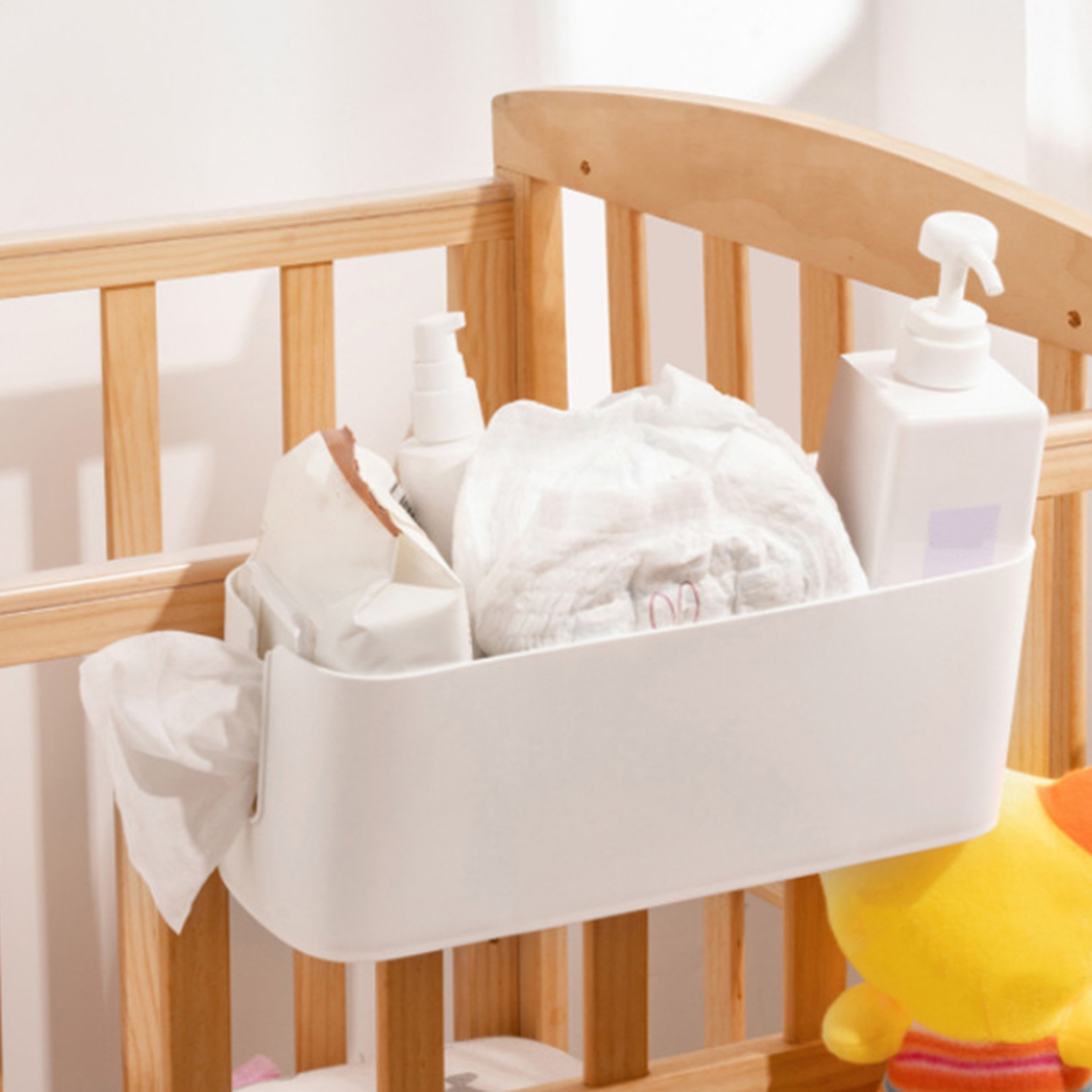Bedside Storage Caddy Magazine Holder, Bed Hanging Bag Organizer for Phone, Books, Crib Rail, Double Hook Storage Box – view 3