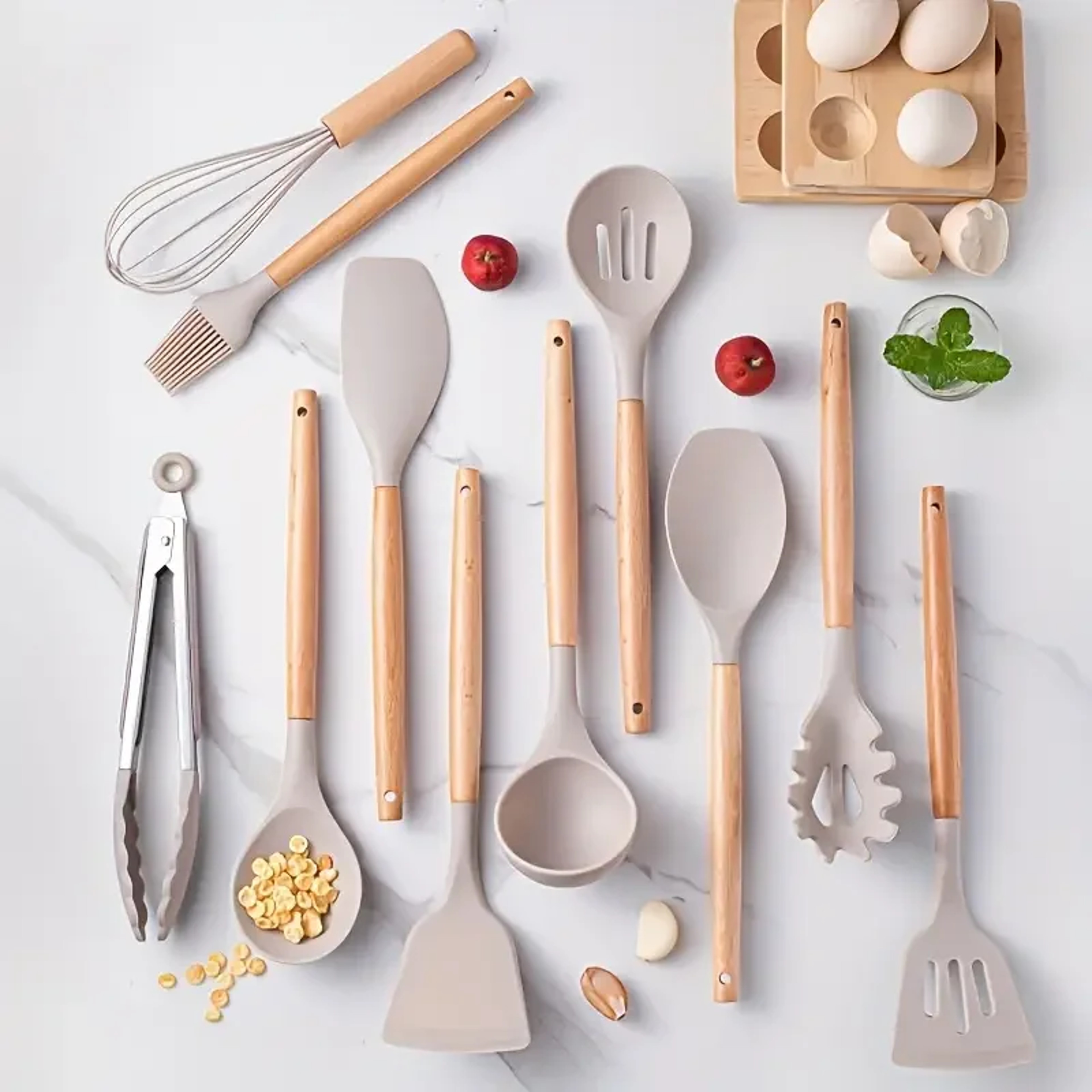 Multi-color Silicone Kitchenware Set, Wooden Handle Non Stick Pot Spatula Spoon Cooking Utensils, Heat-Resistant – view 2