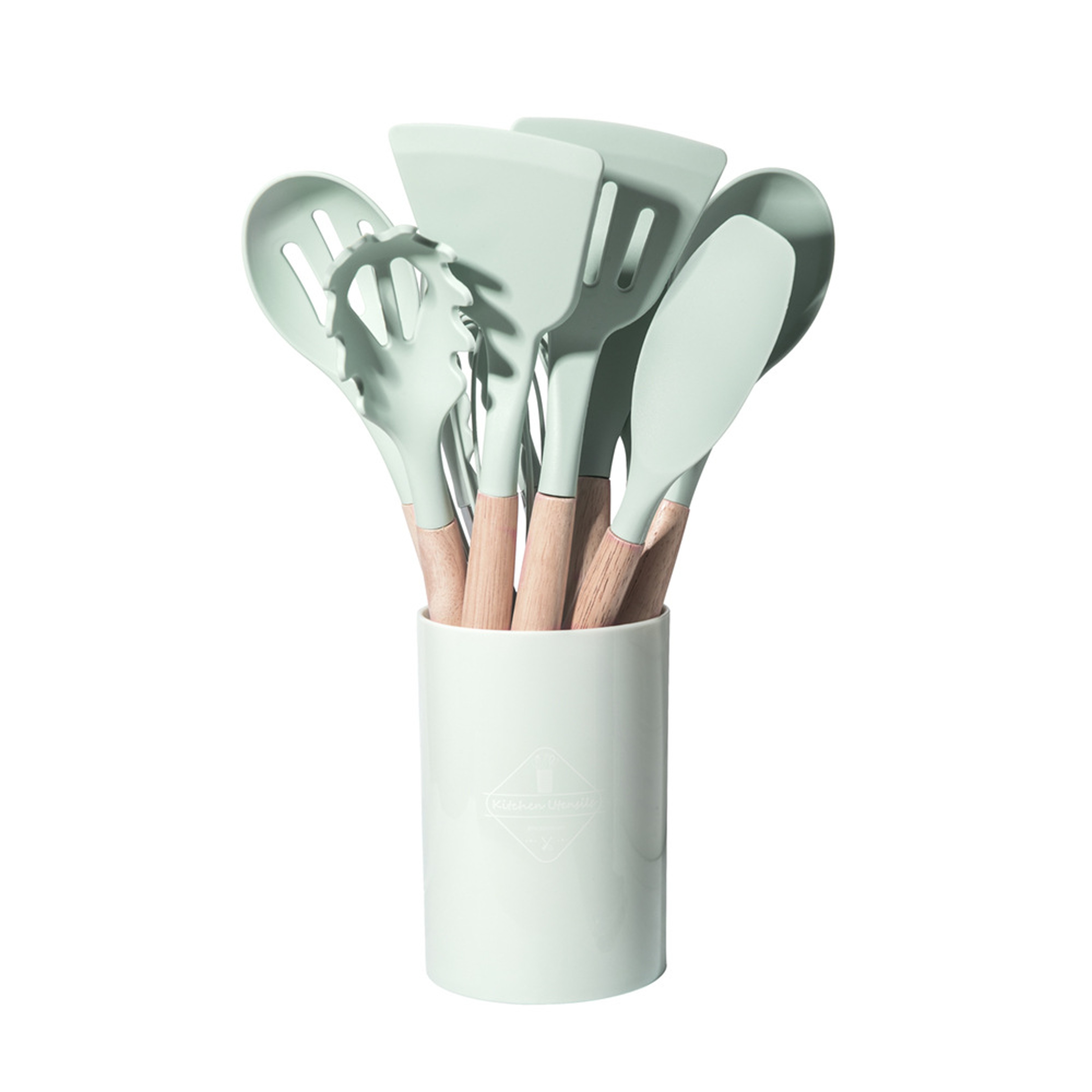 Multi-color Silicone Kitchenware Set, Wooden Handle Non Stick Pot Spatula Spoon Cooking Utensils, Heat-Resistant – view 11