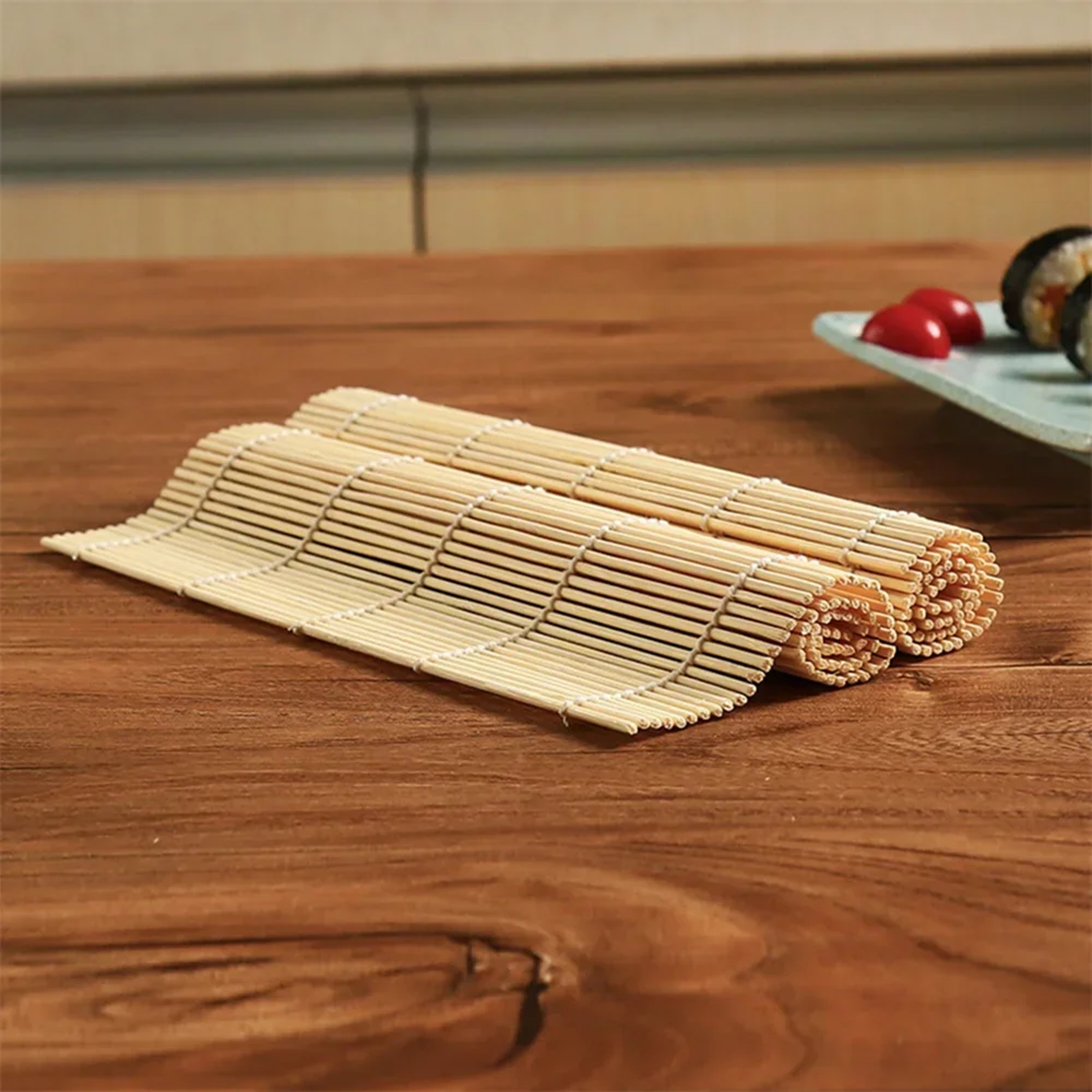 Bamboo Sushi Mat with White Finish, Non Stick Seaweed Rice Roll Curling, Style Kitchen Essential for Sushi Making – view 2