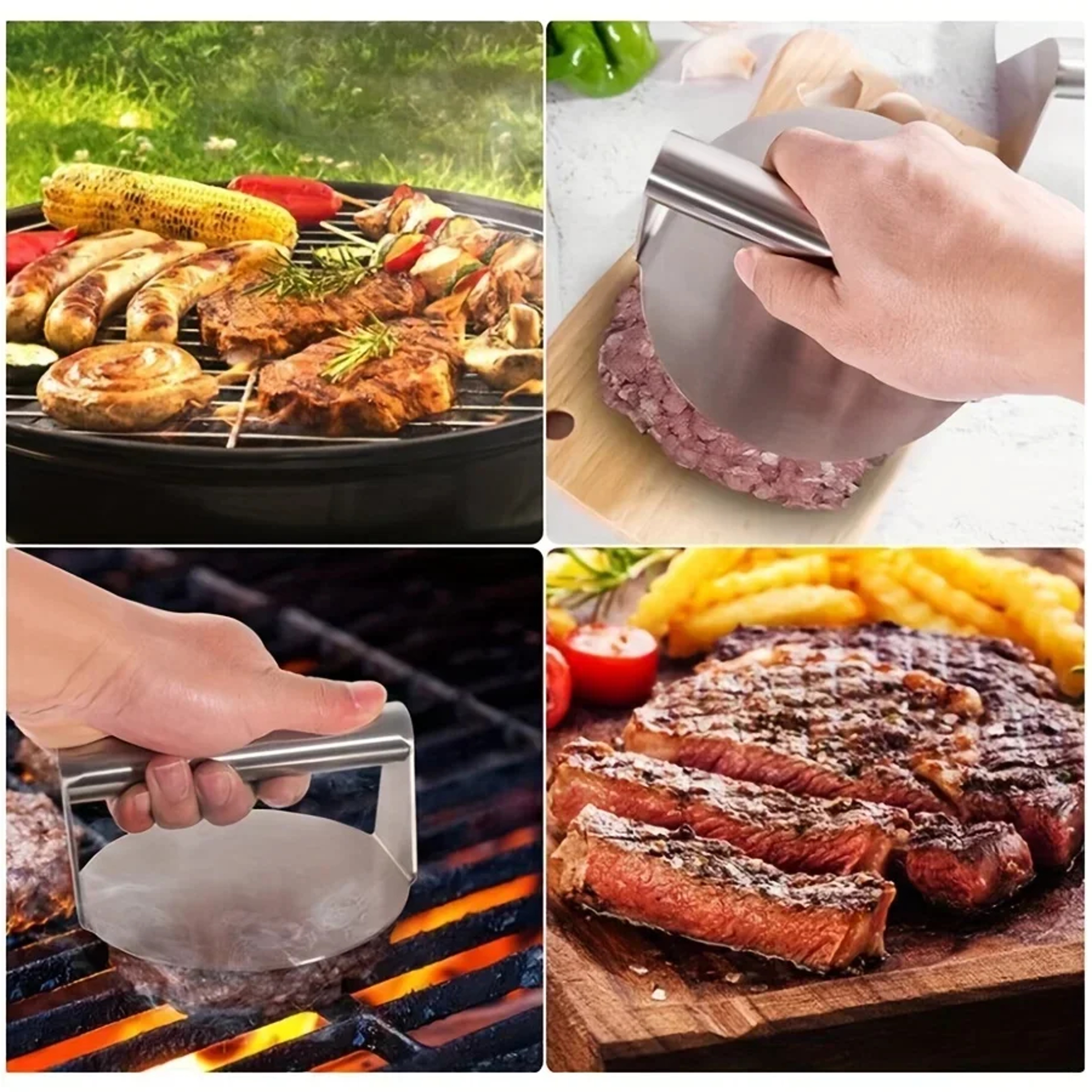Stainless Steel Smash Burger Press, Hamburger Patties Meat Masher, Circular Meat Press Mold for Deli Meats, Kitchen – view 2