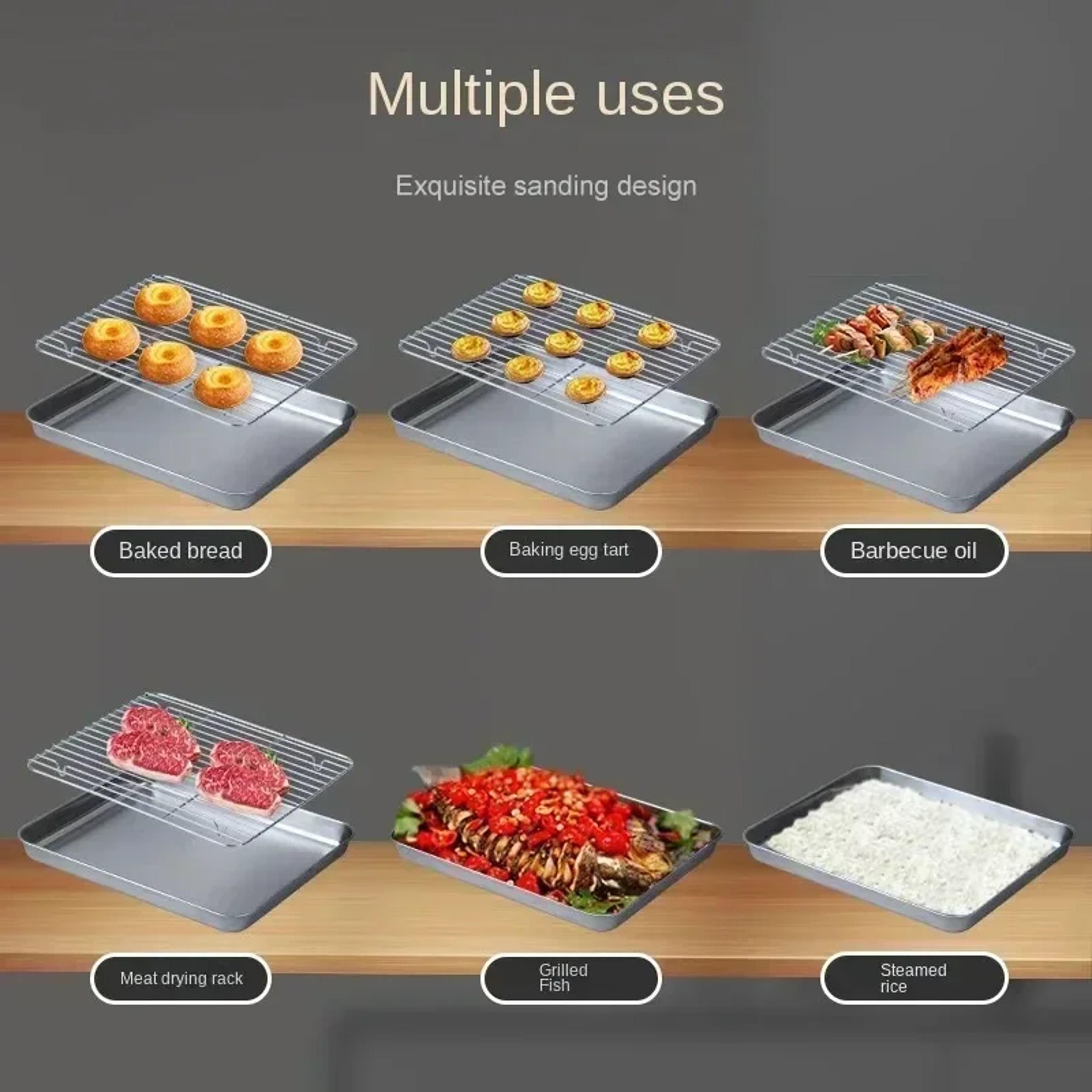 Stainless Steel Baking Pan Tray with Wire Rack, Cake Baking BBQ Pan Tray Plate for Oven, Brownie Rack, Cooking, Roasting – view 3
